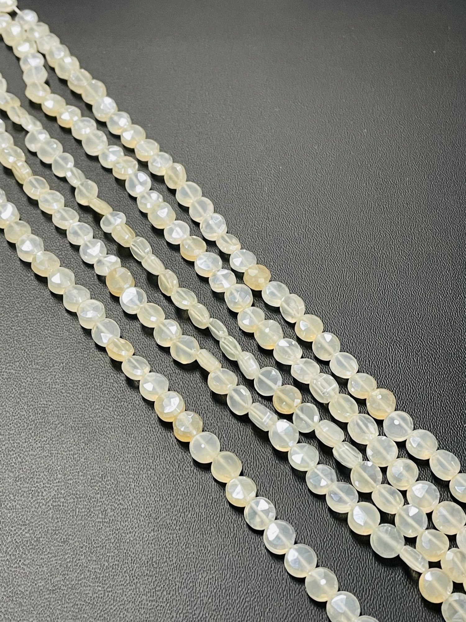 Pearl White Chalcedony Coin Faceted