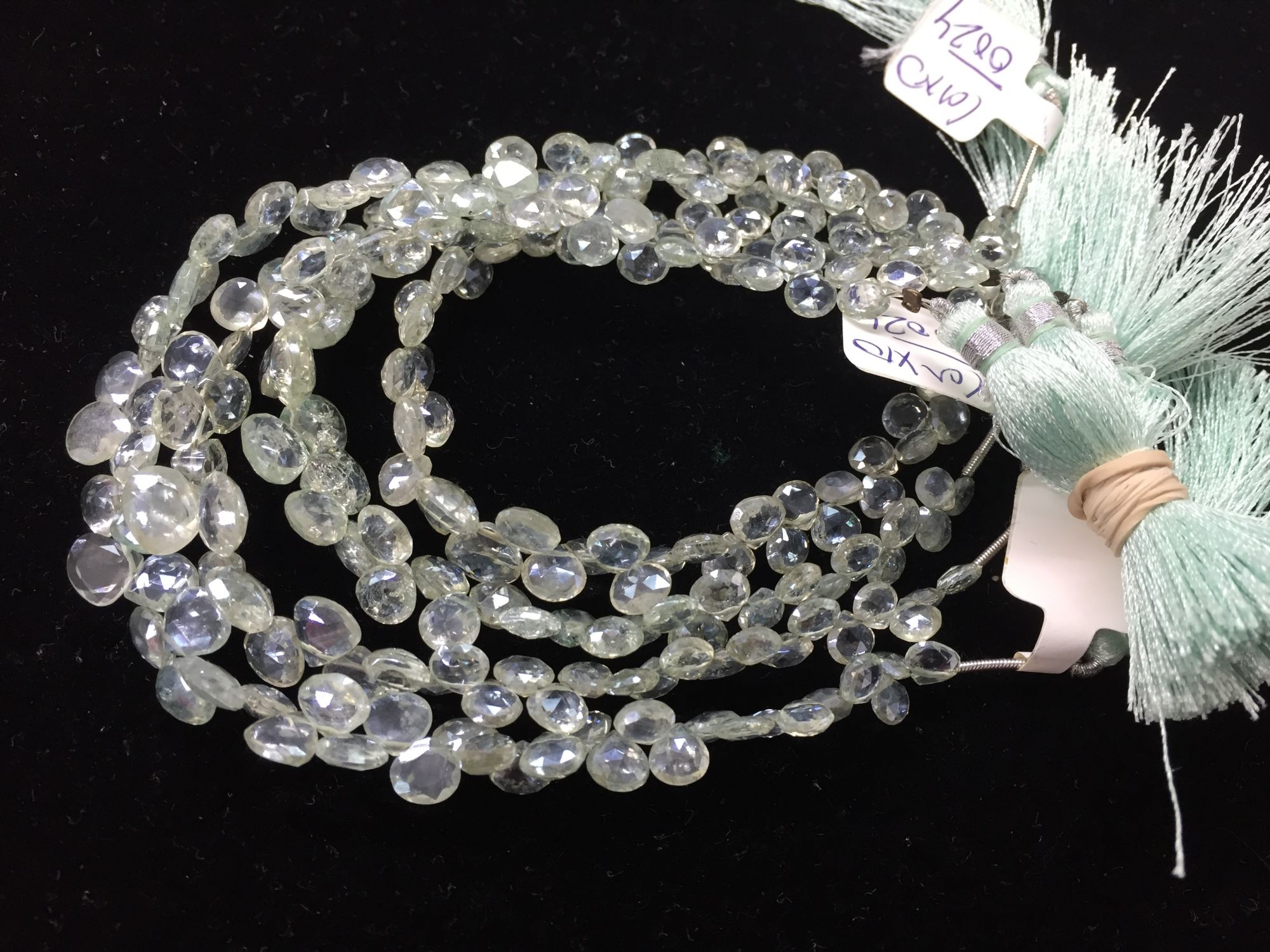 Aquamarine Hearts Faceted (COATED)