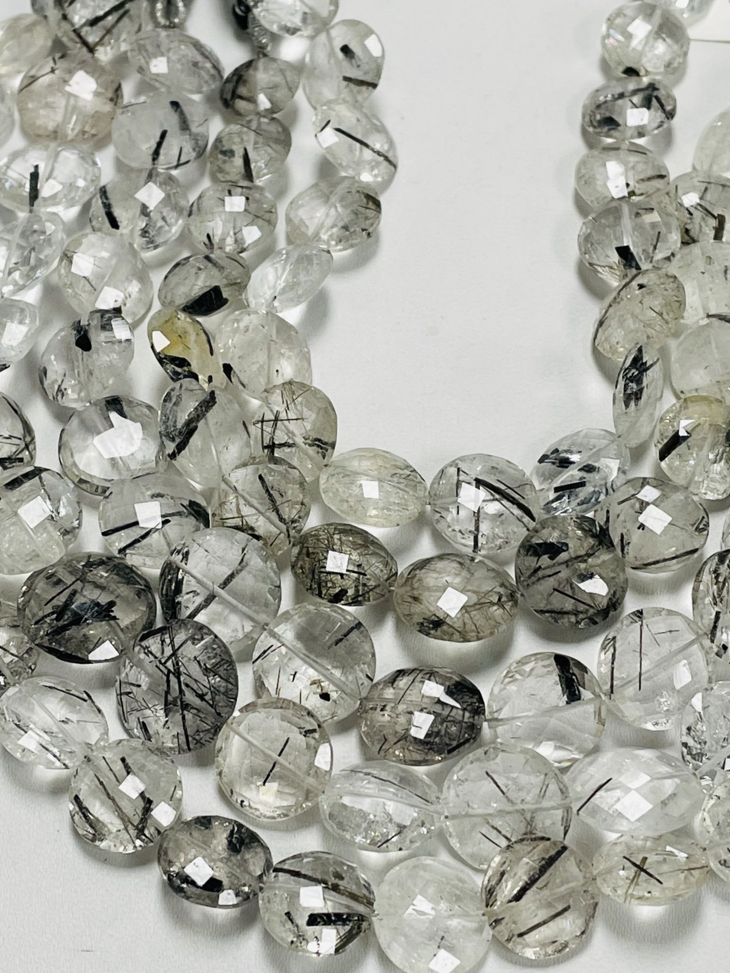 Black Tourmalated Quartz Coin Faceted