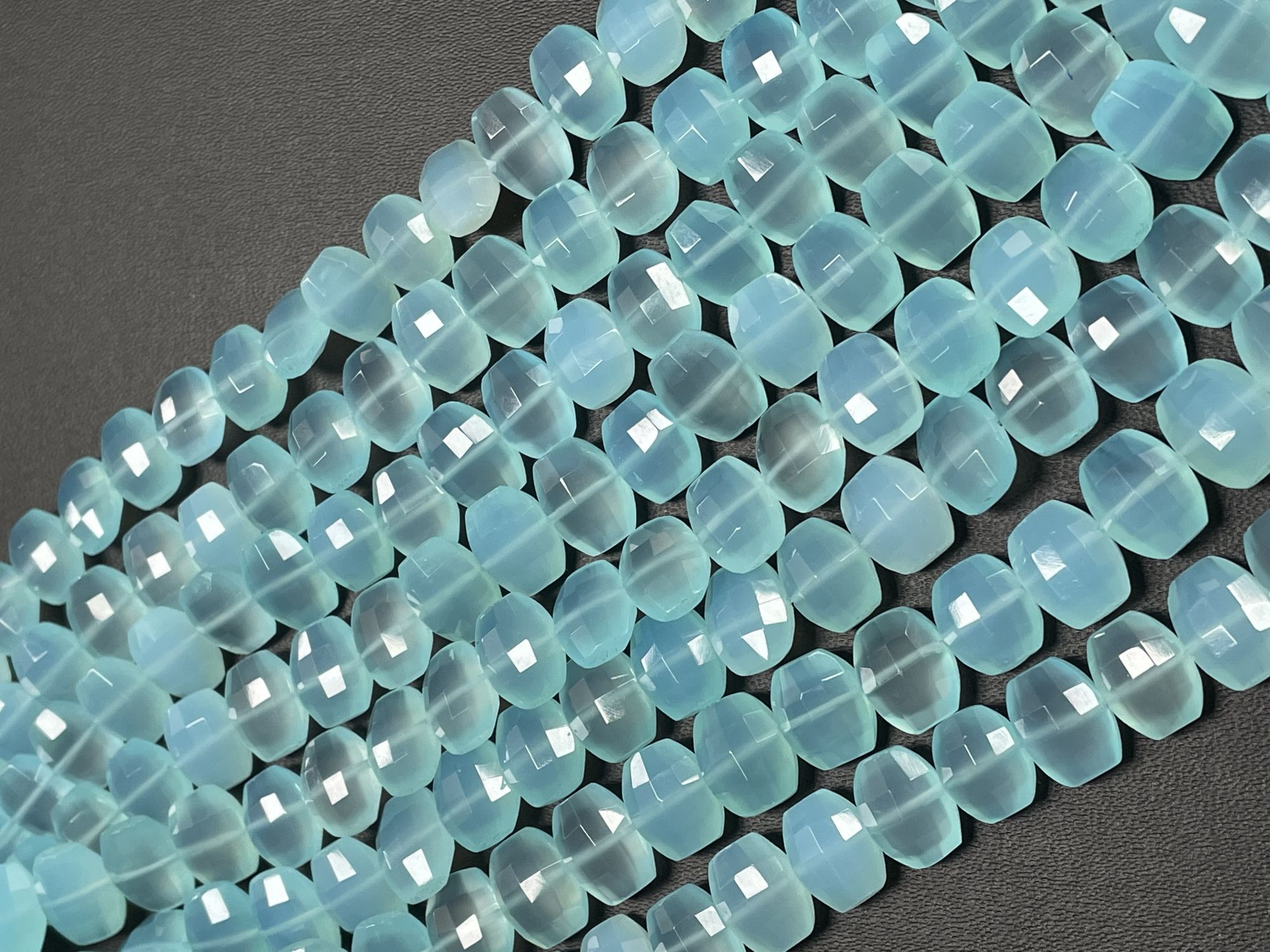 Aqua Chalcedony Flat Barrel Faceted