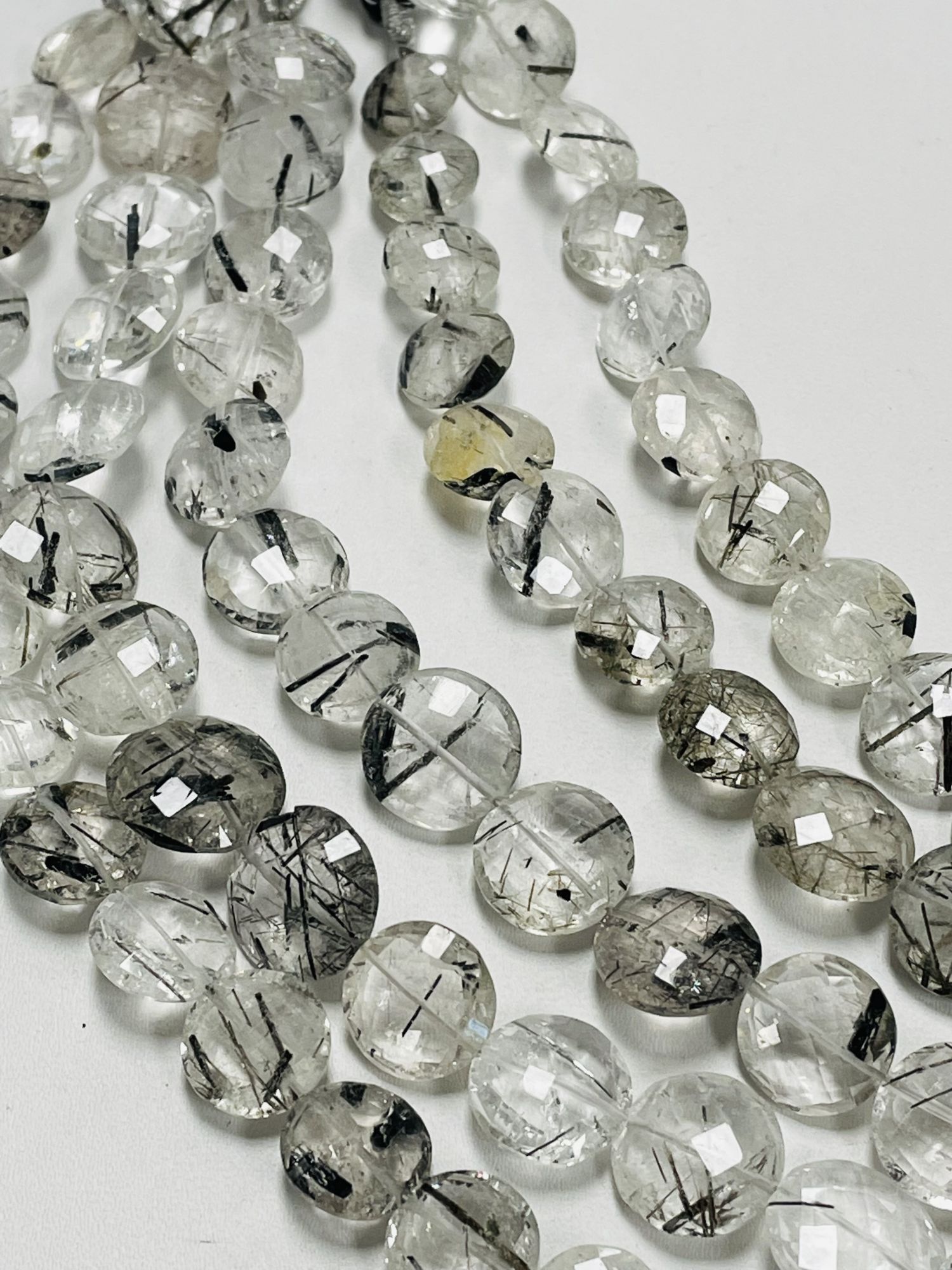 Black Tourmalated Quartz Coin Faceted