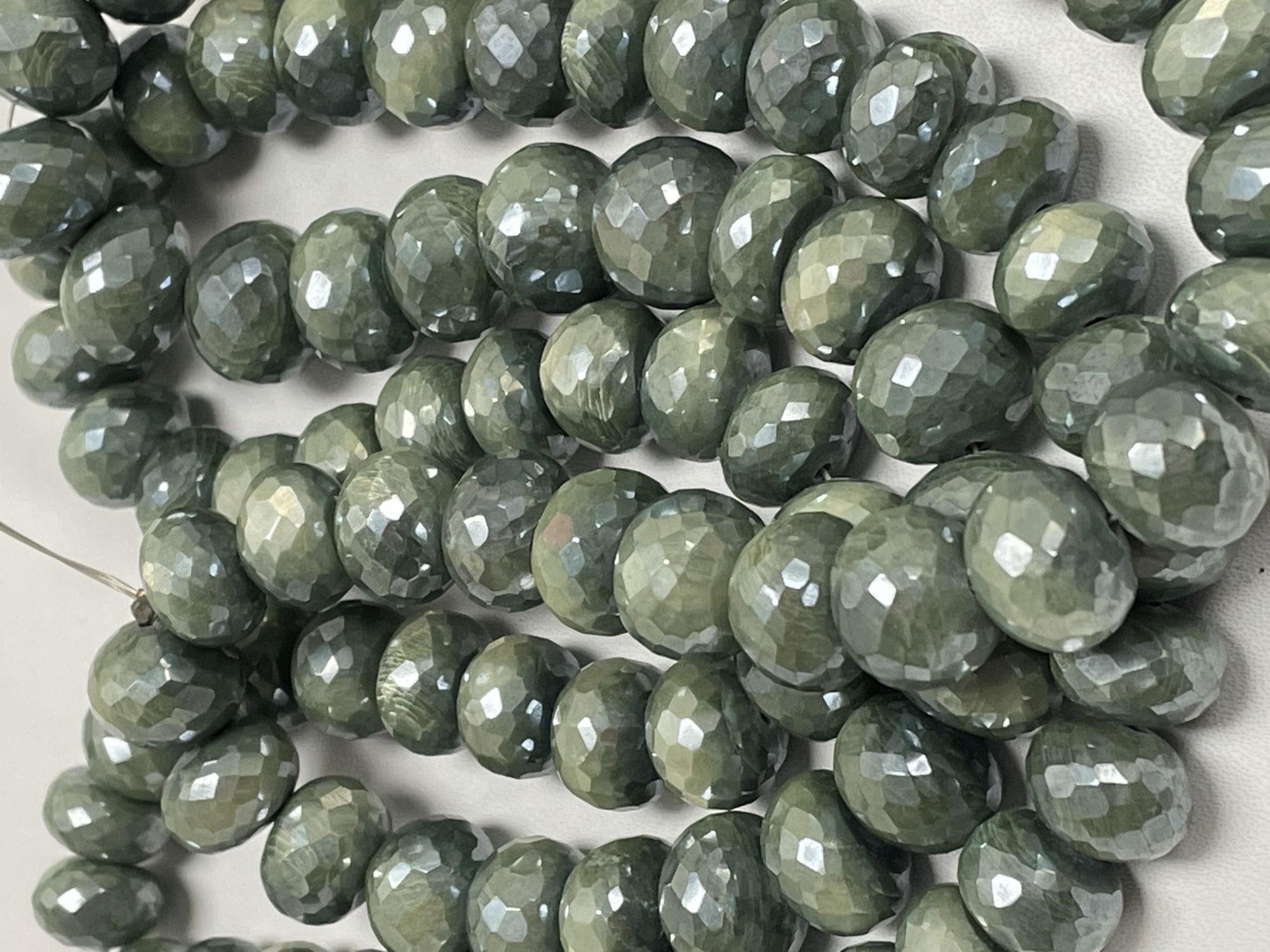 Green Coated Moonstone Rondelle Faceted