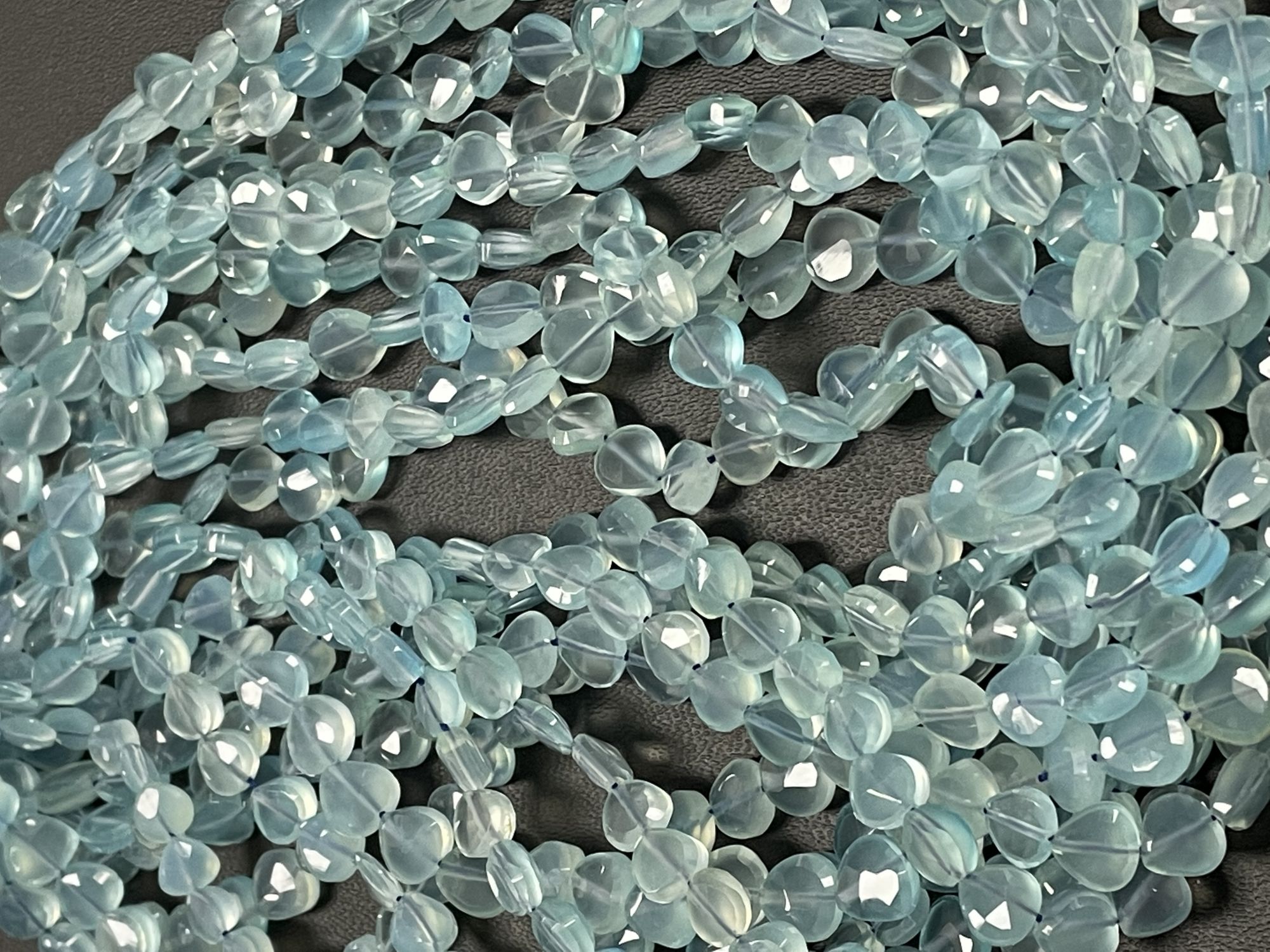 Aqua Chalcedony Heart Straight Drill Faceted