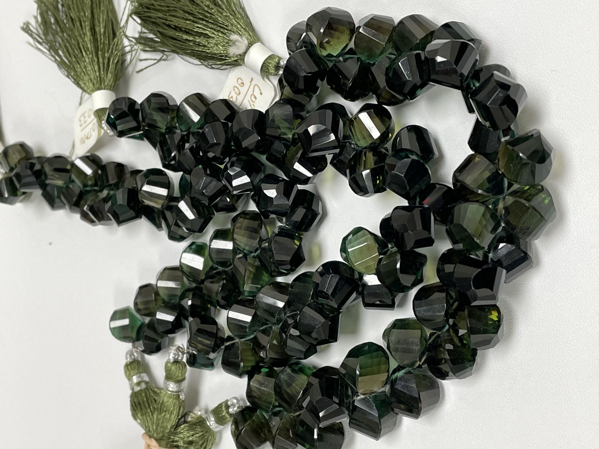 Olive Green Hydro Quartz Twisted Drop Faceted