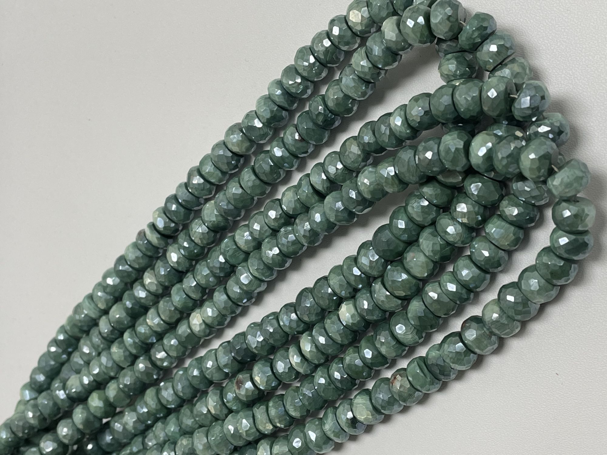 Green Coated Moonstone Rondelle Faceted