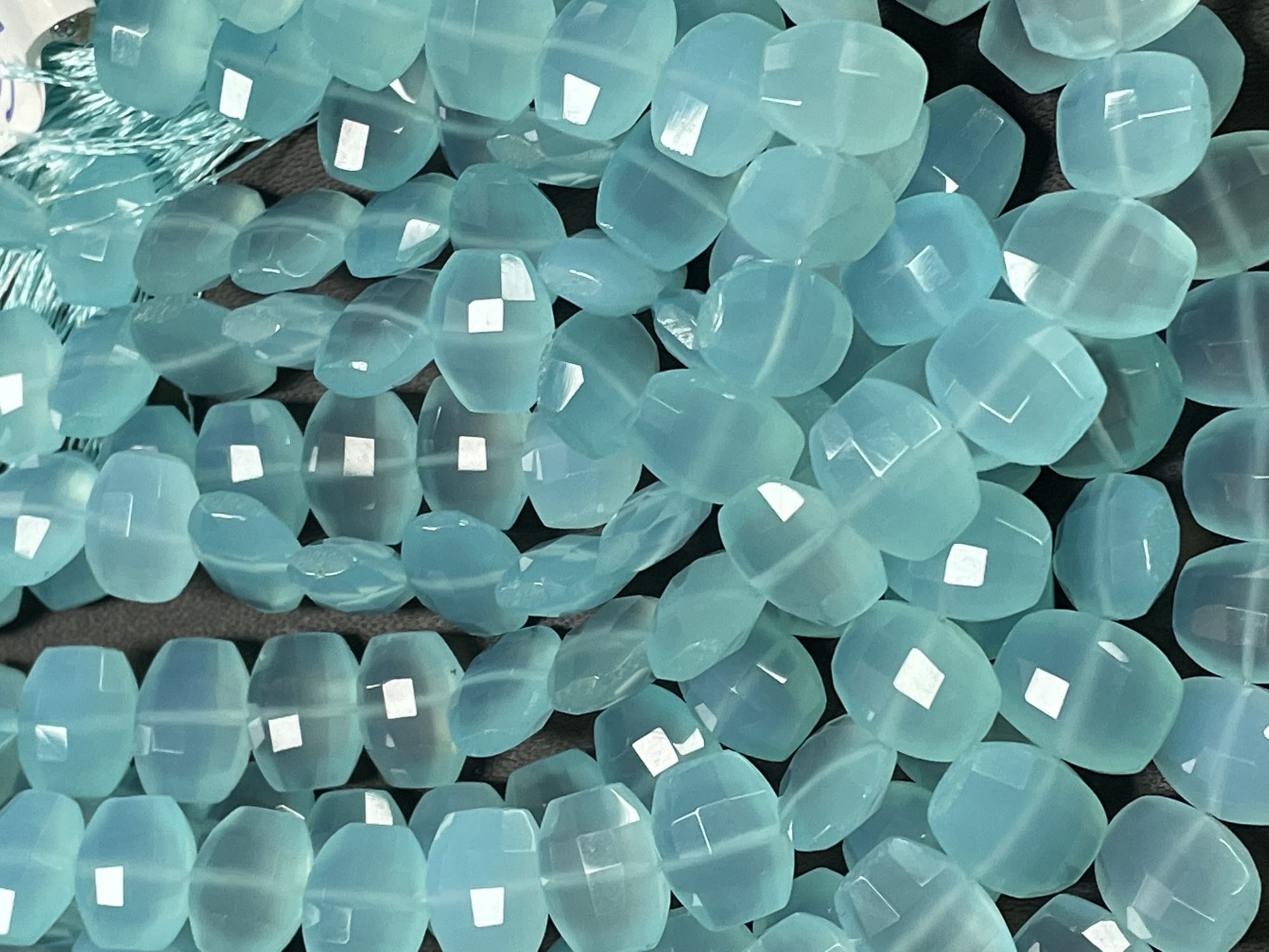Aqua Chalcedony Flat Barrel Faceted