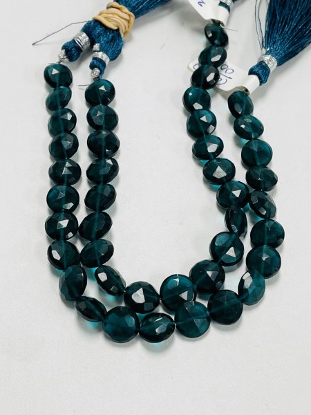 Dark Teal Hydro Quartz Coin Faceted