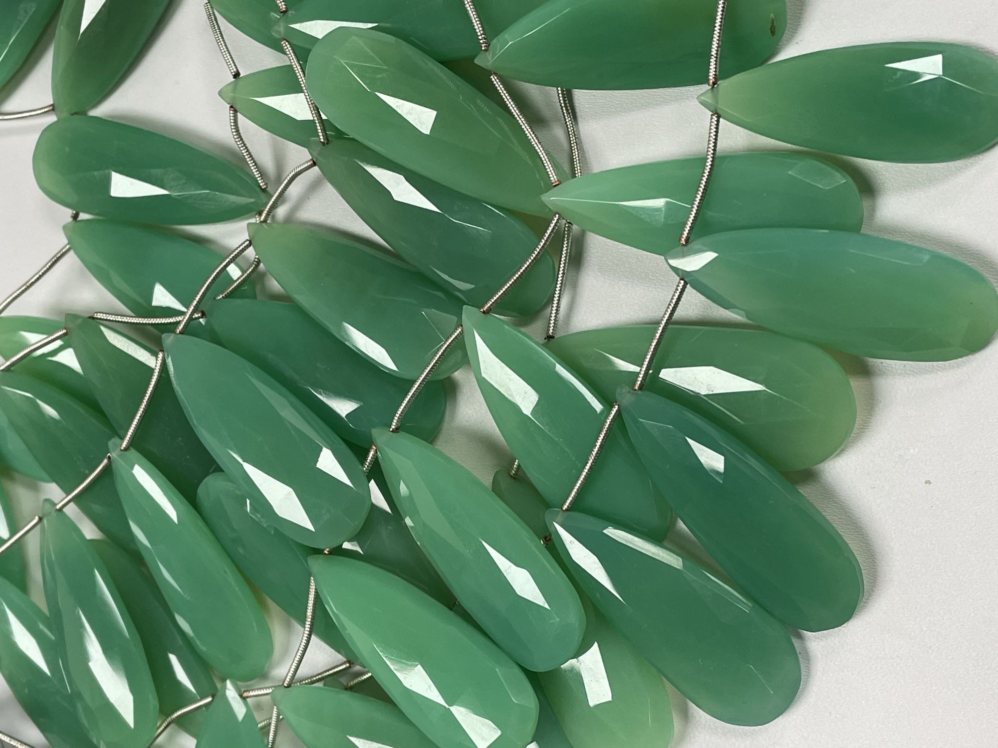 Green Chalcedony Pears Faceted