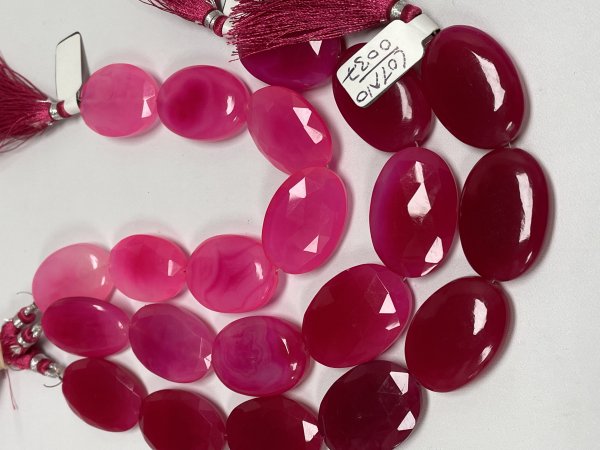 Pink Oval Chalcedony One side Faceted / One side Smooth