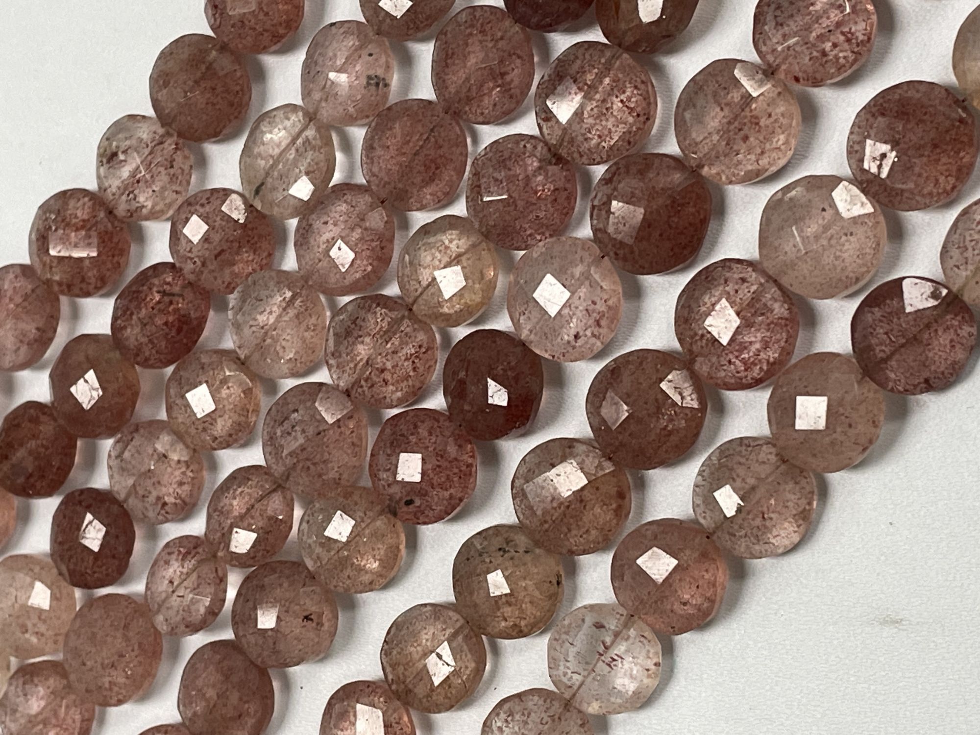 Pink Strawberry Quartz Coin Faceted