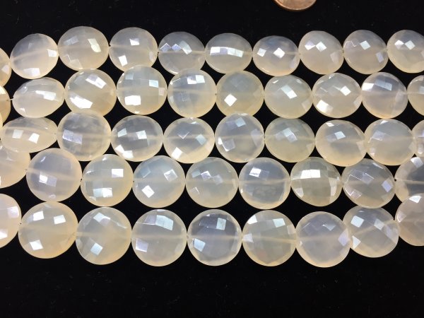 White chalcedony coins faceted