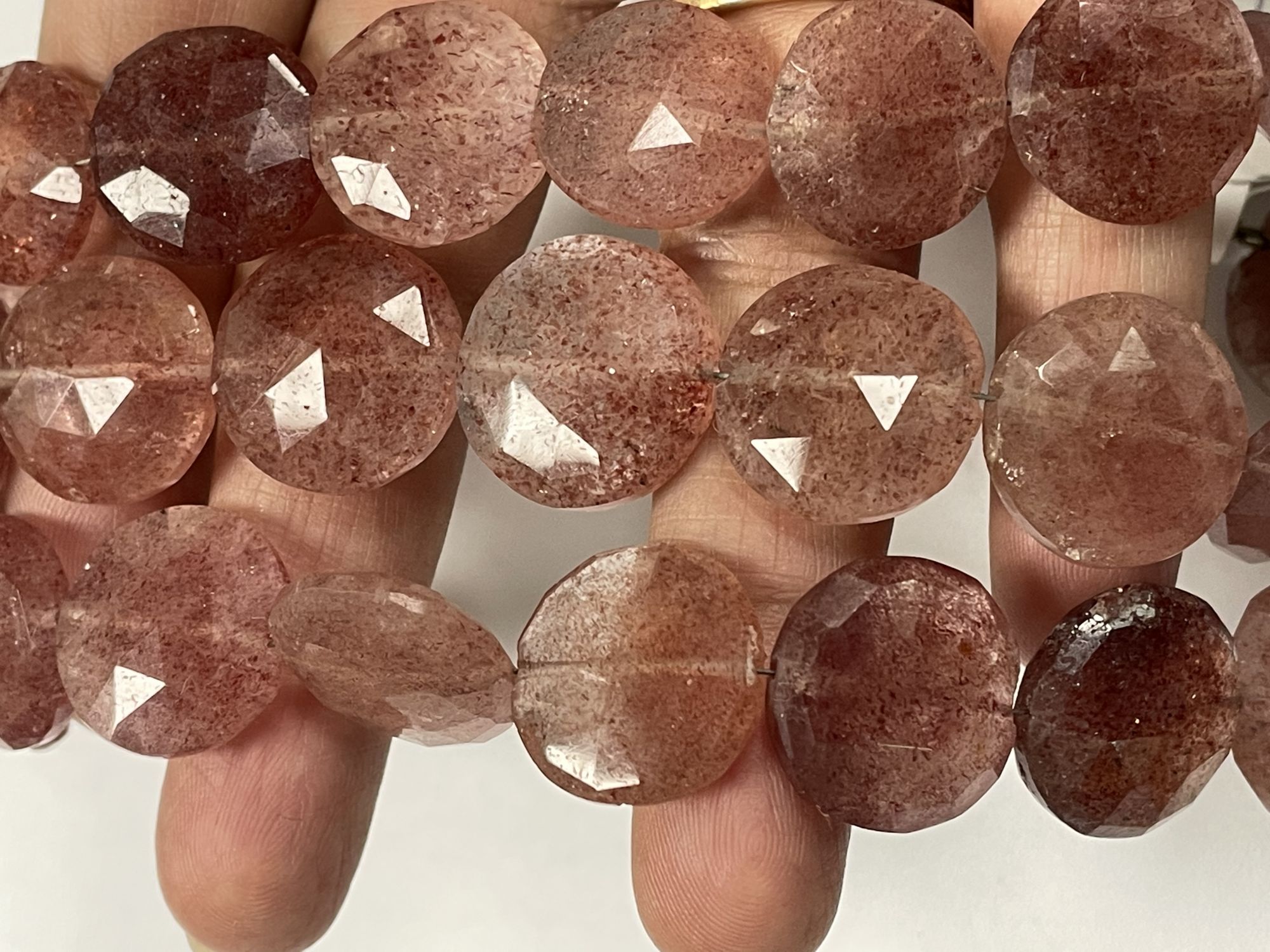 Pink Strawberry Quartz Coin Faceted