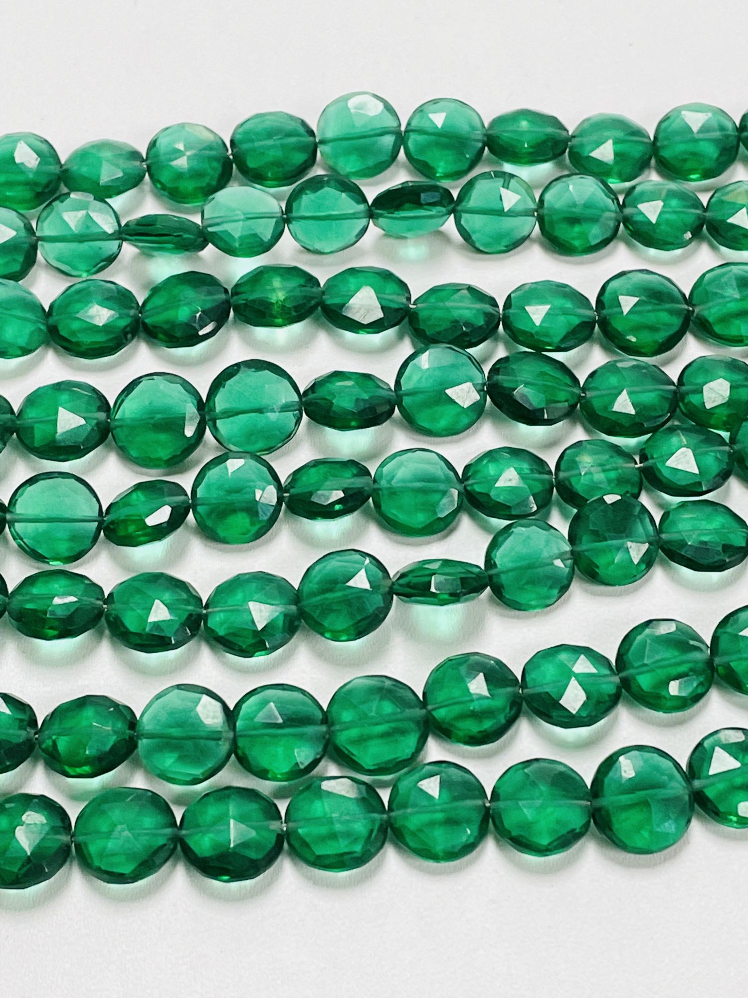 Emerald Green Hydro Quartz Coin Faceted
