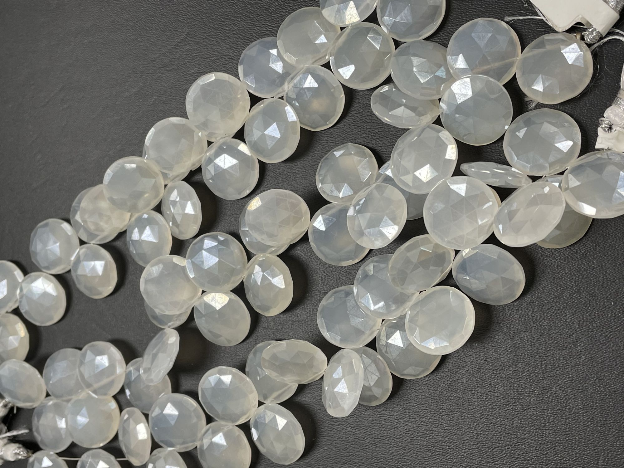 Coated Pearl White Chalcedony Coins Faceted