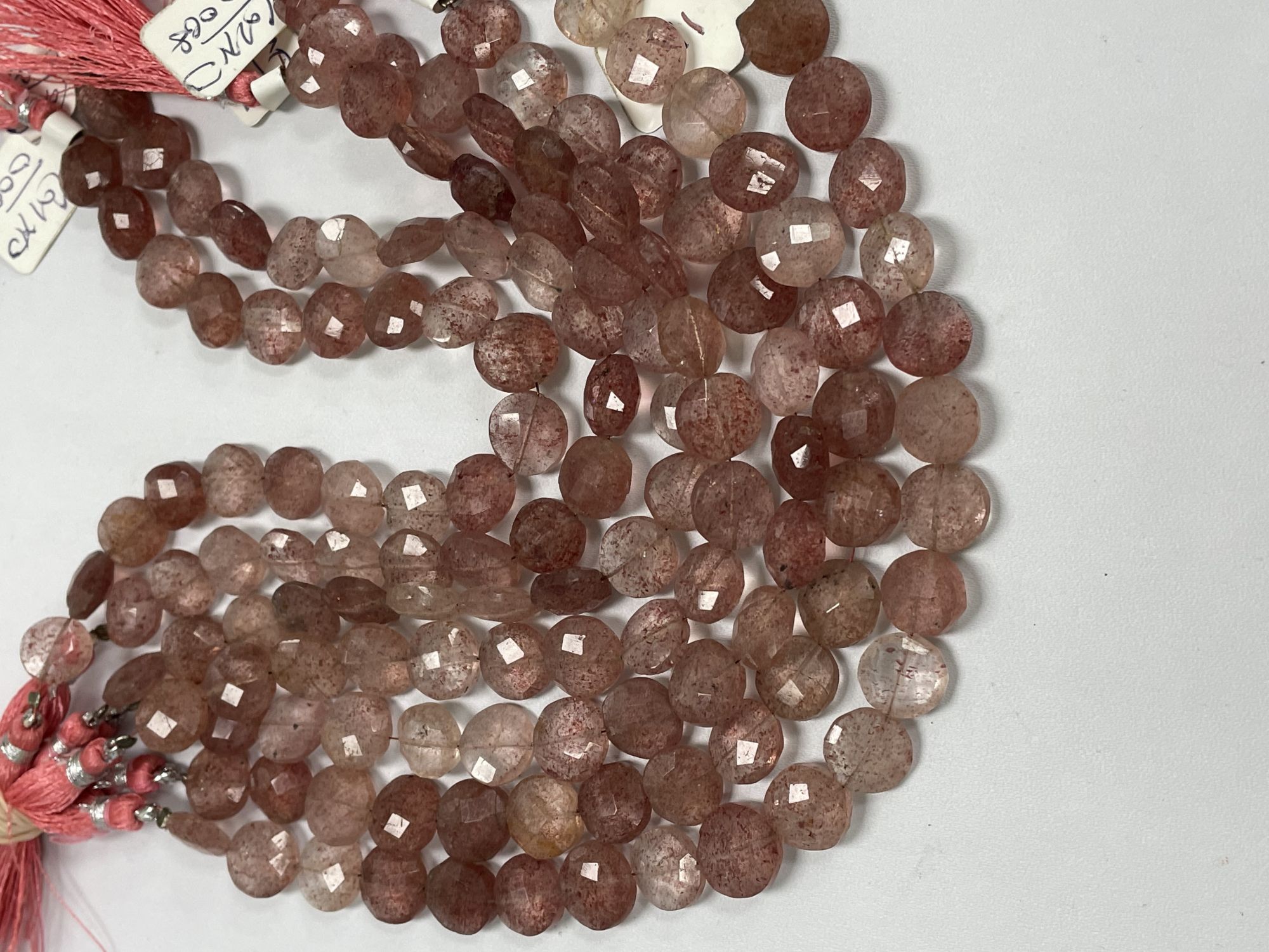 Pink Strawberry Quartz Coin Faceted