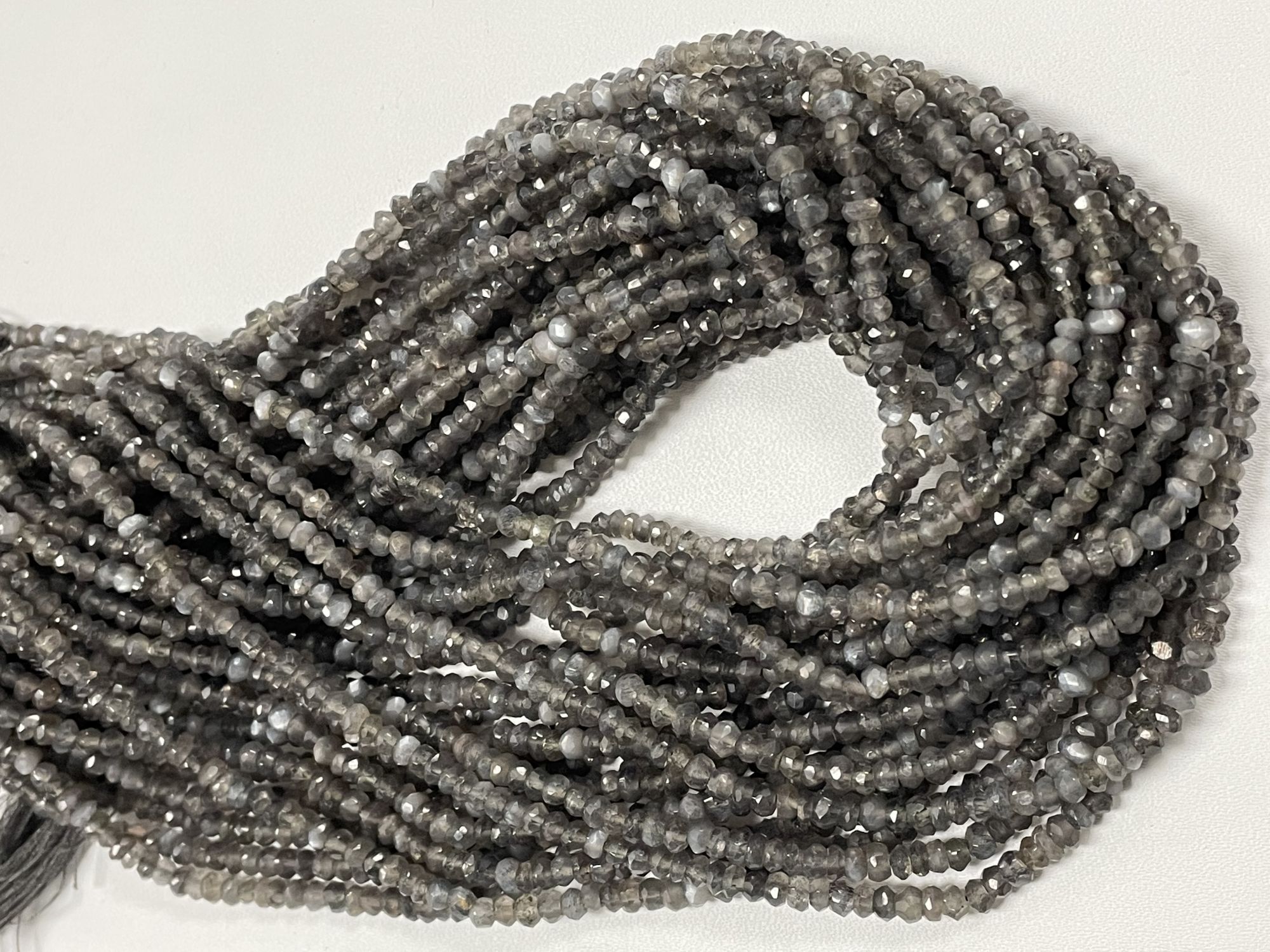 Dark Grey Moonstone Rondelle Faceted