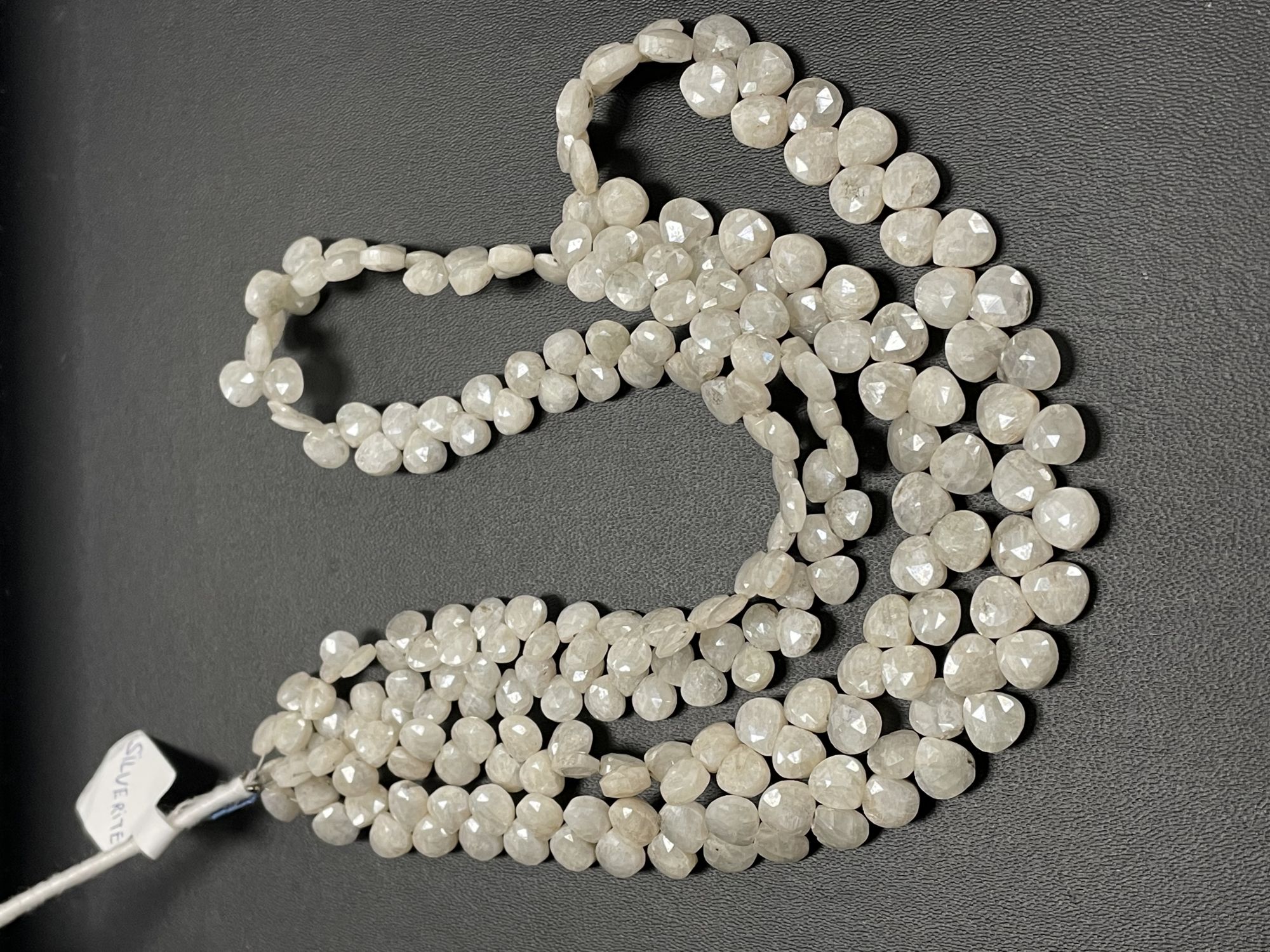 Pearl White Silverite Heart Faceted