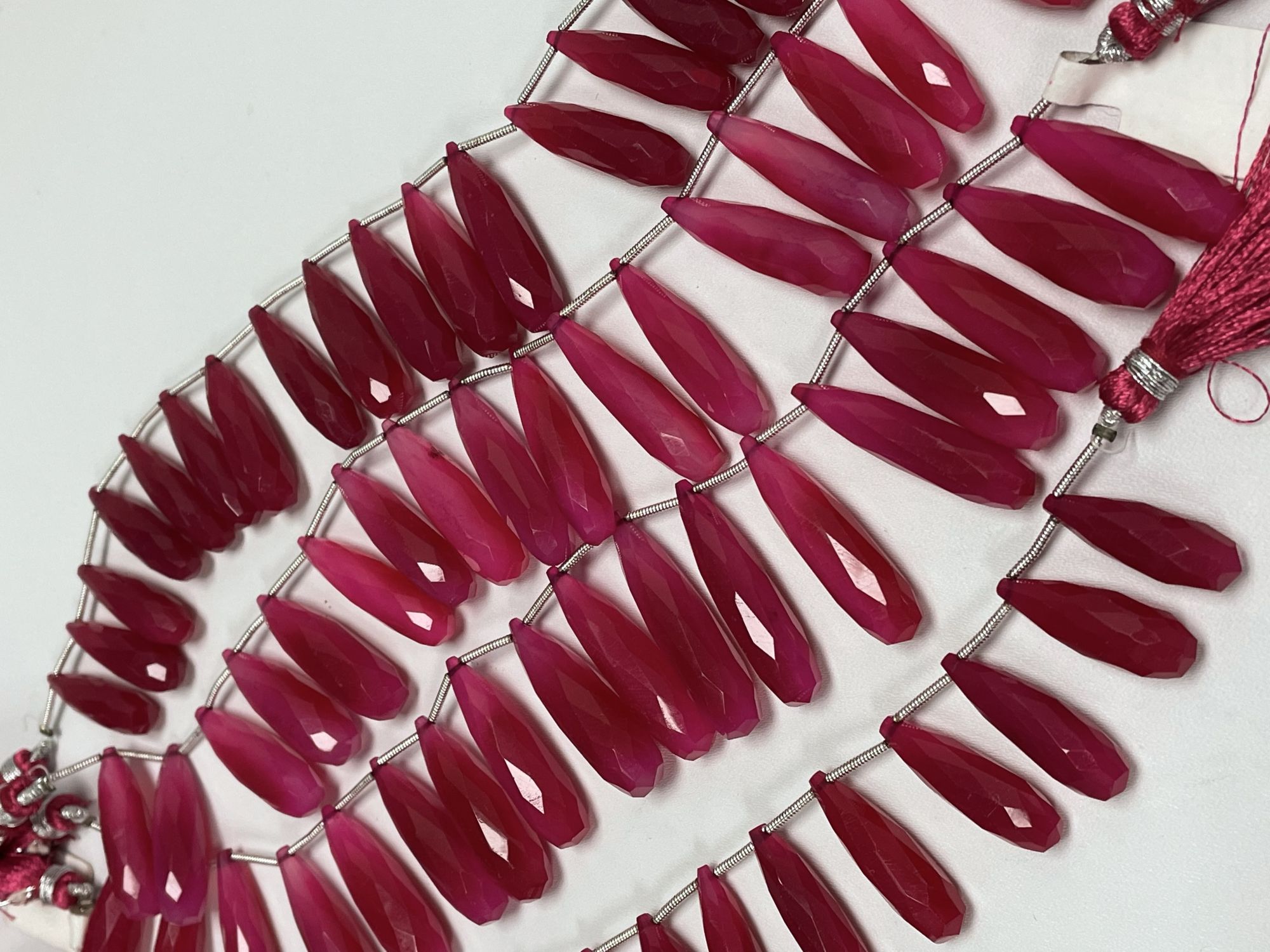 Pink Chalcedony Long Drops Faceted