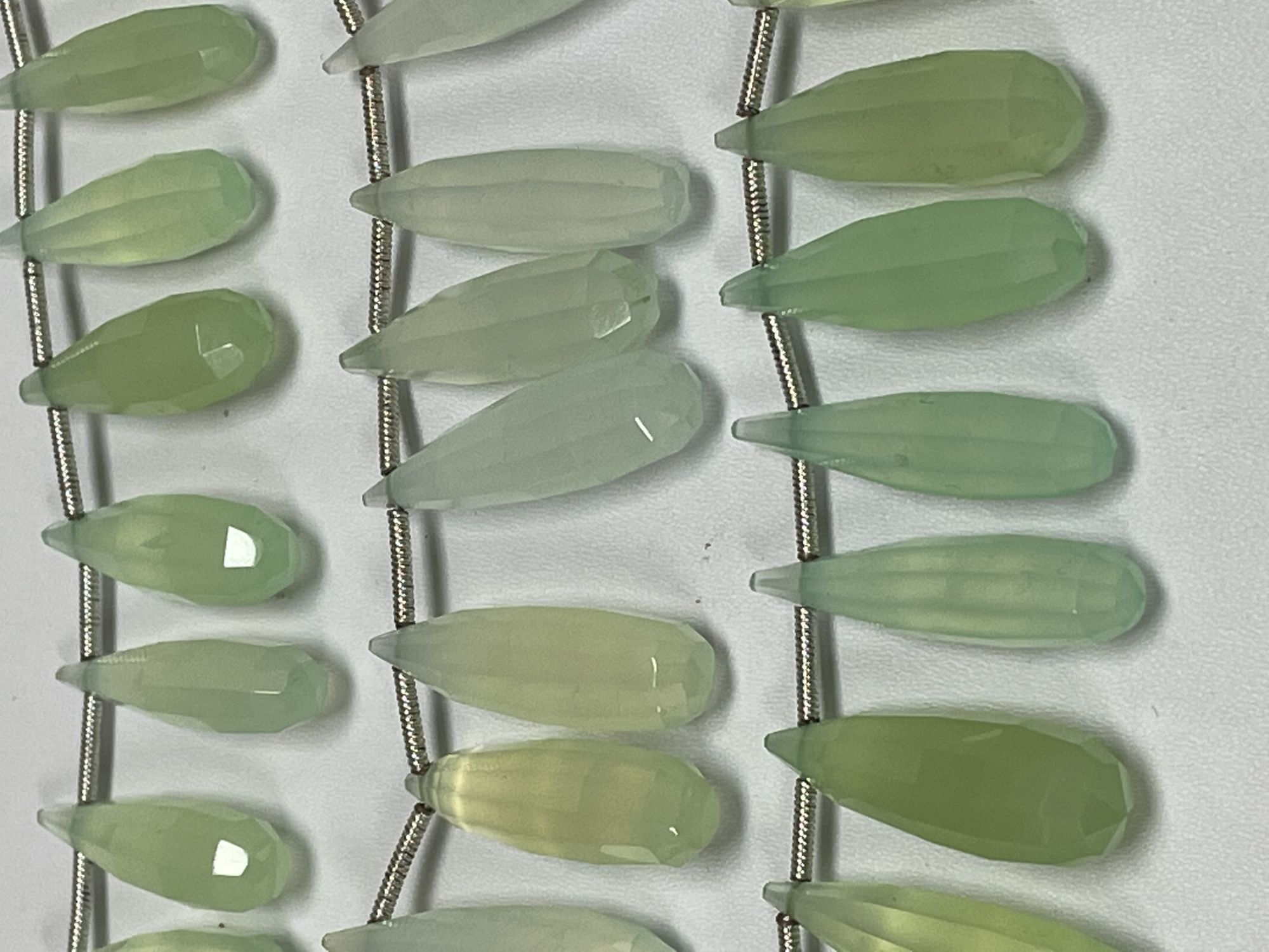 Green Chalcedony Long Drop Faceted