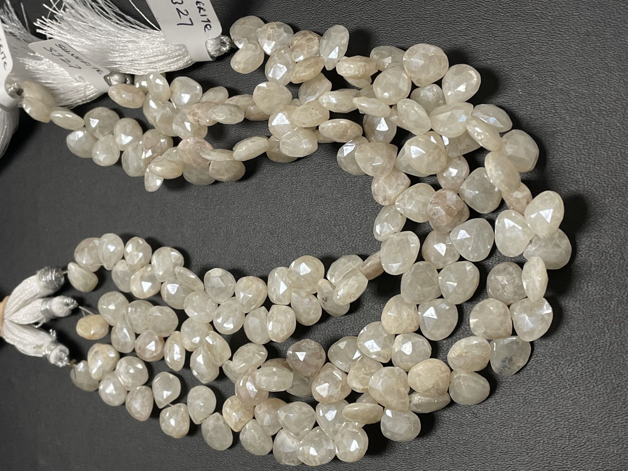 Pearl White Silverite Heart Faceted