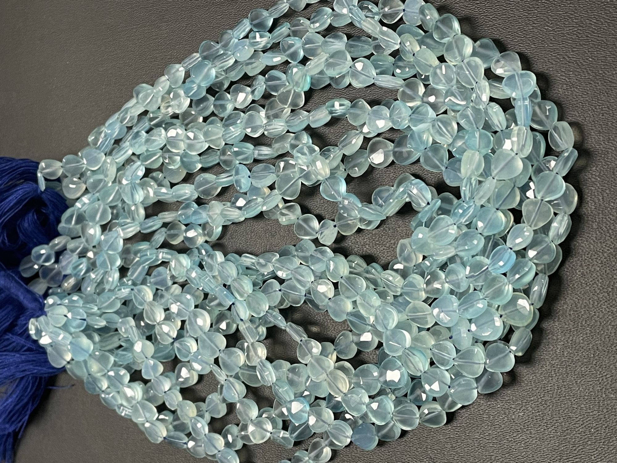 Aqua Chalcedony Heart Straight Drill Faceted