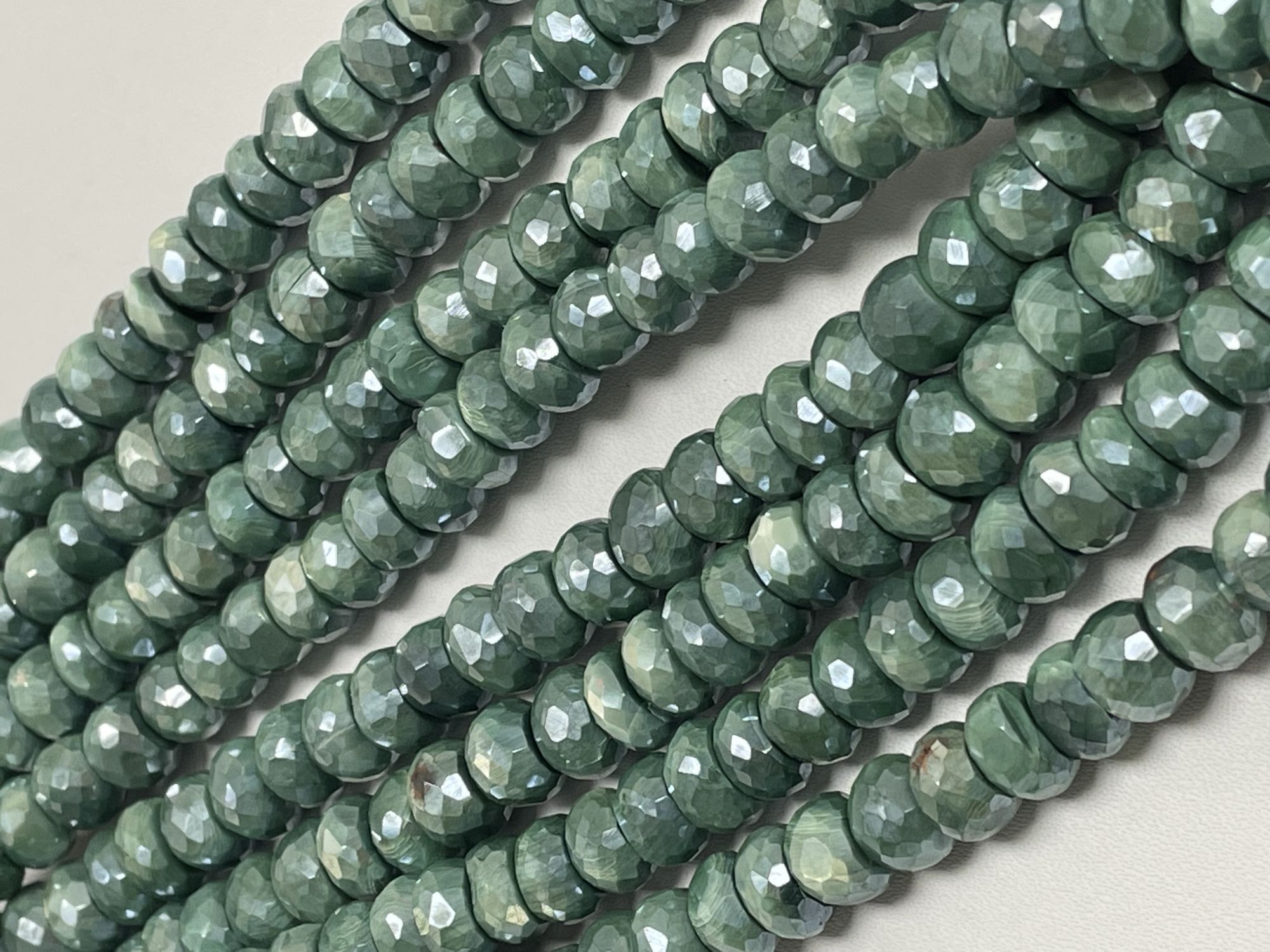 Green Coated Moonstone Rondelle Faceted