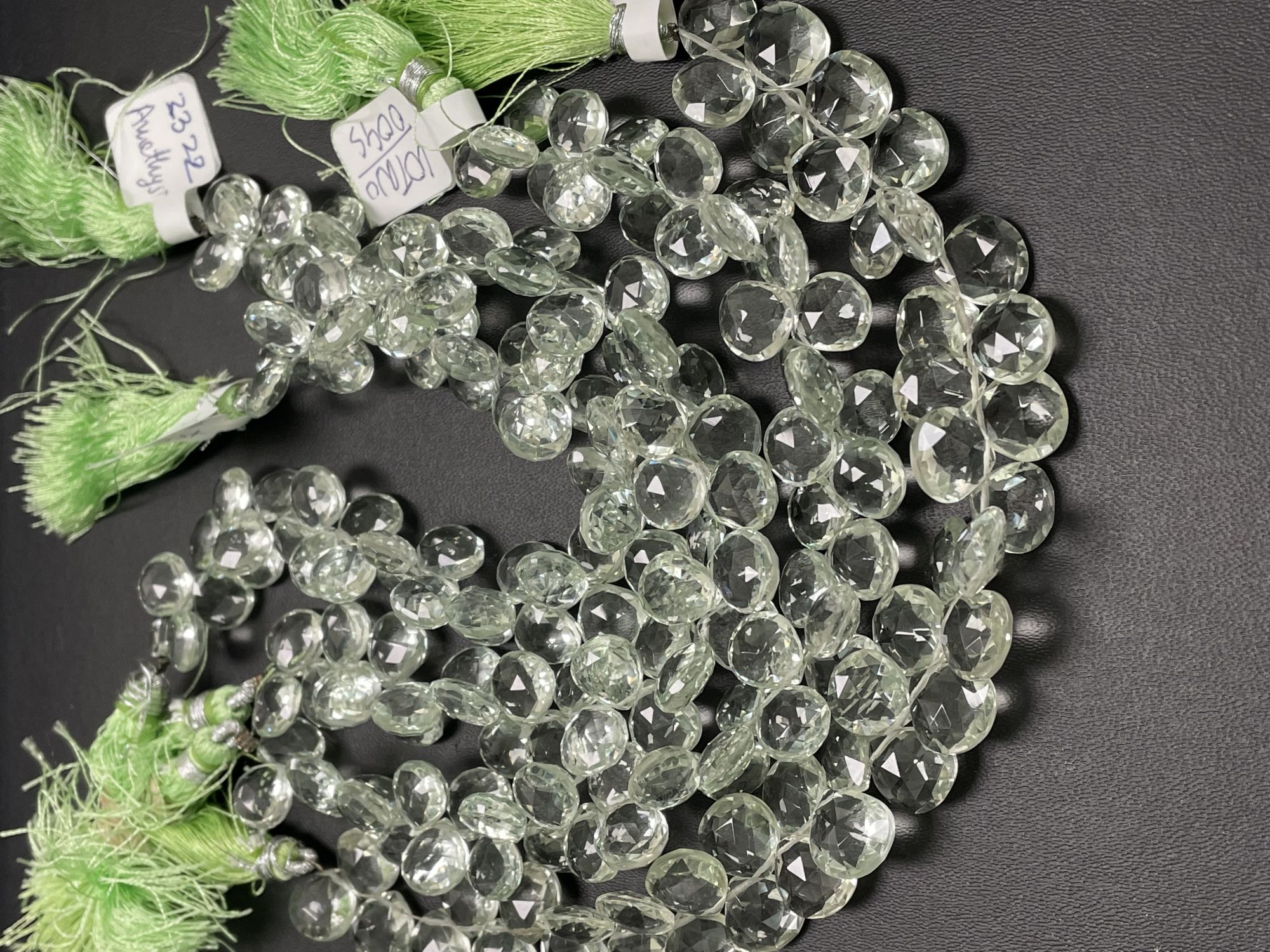 Green Amethyst Hearts Faceted