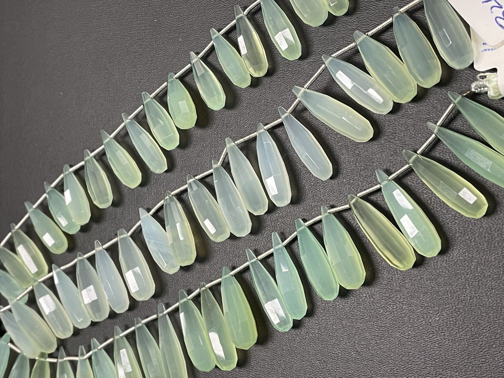 Green Chalcedony Long Drop Faceted