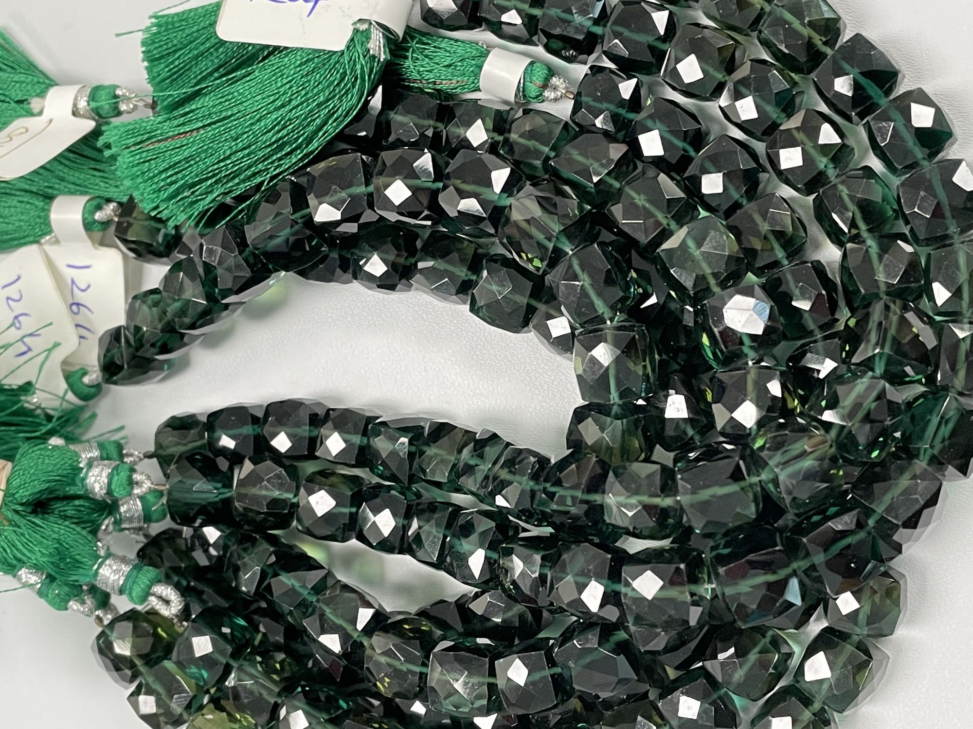 Dark Green Hydro Quartz Cubes Faceted