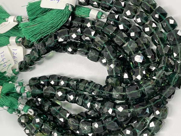 Dark Green Hydro Quartz Cubes Faceted