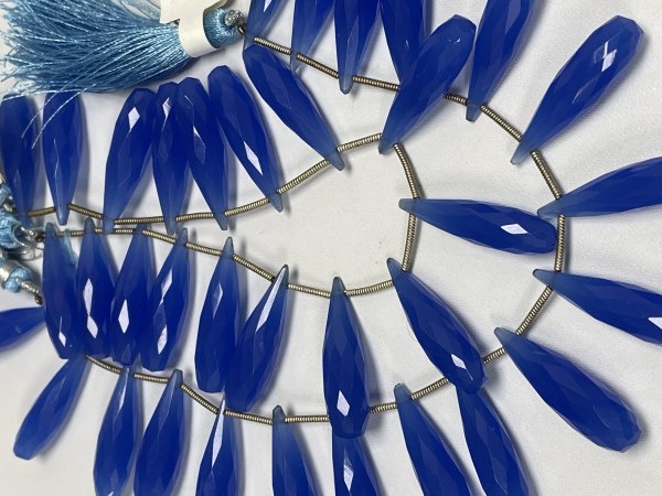 Blue Chalcedony Long Drops Faceted