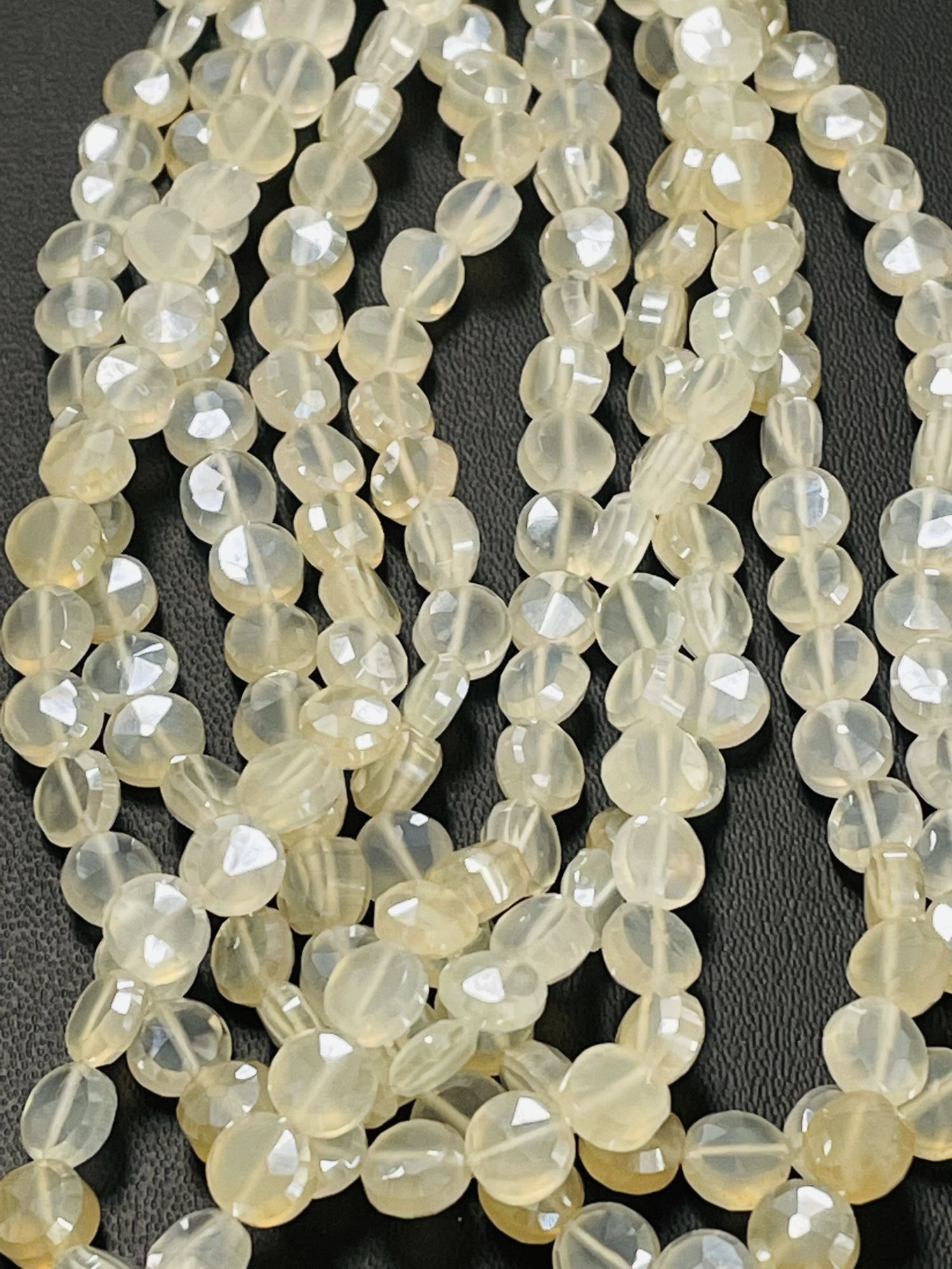 Pearl White Chalcedony Coin Faceted