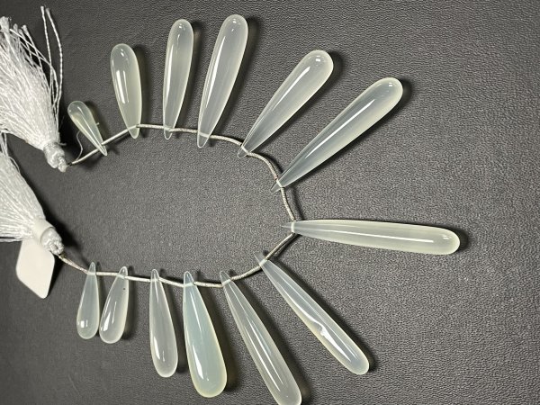 White Chalcedony Long Drop Smooth