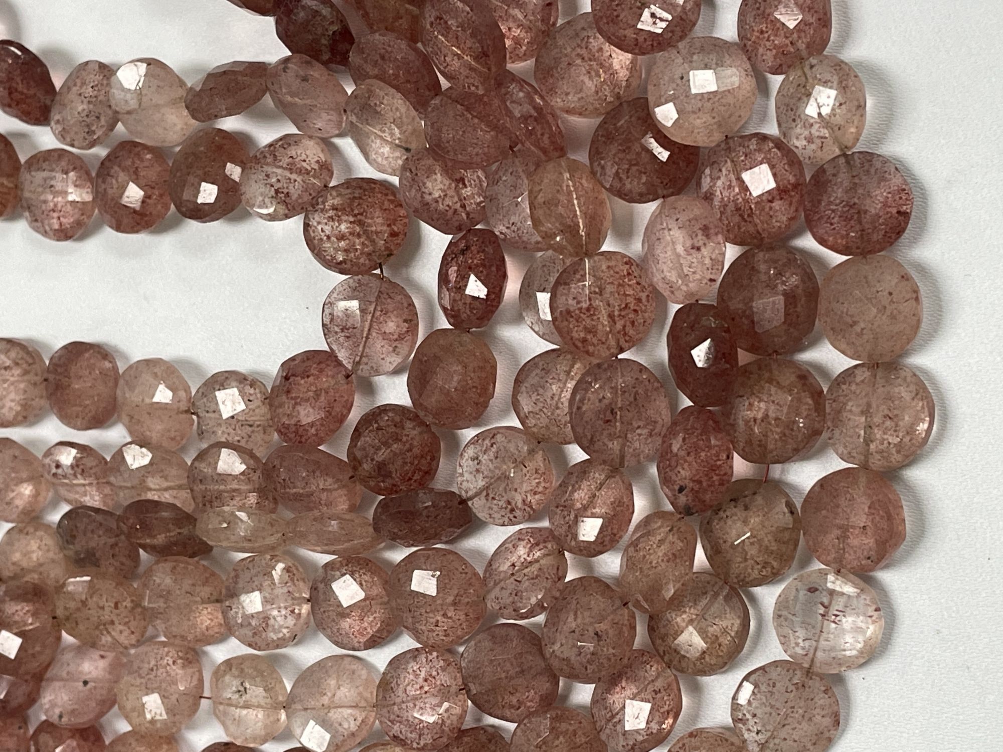 Pink Strawberry Quartz Coin Faceted