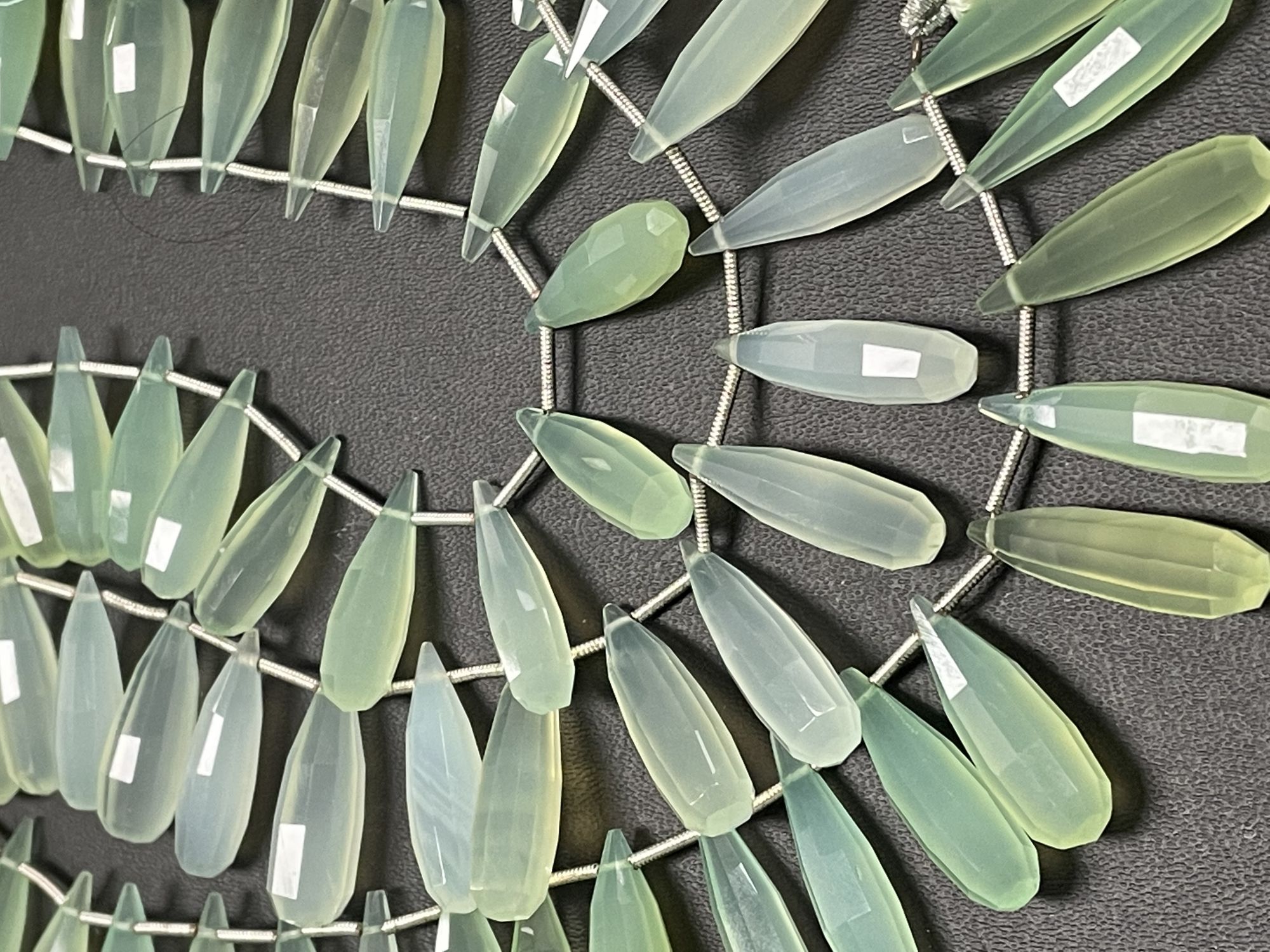 Green Chalcedony Long Drop Faceted