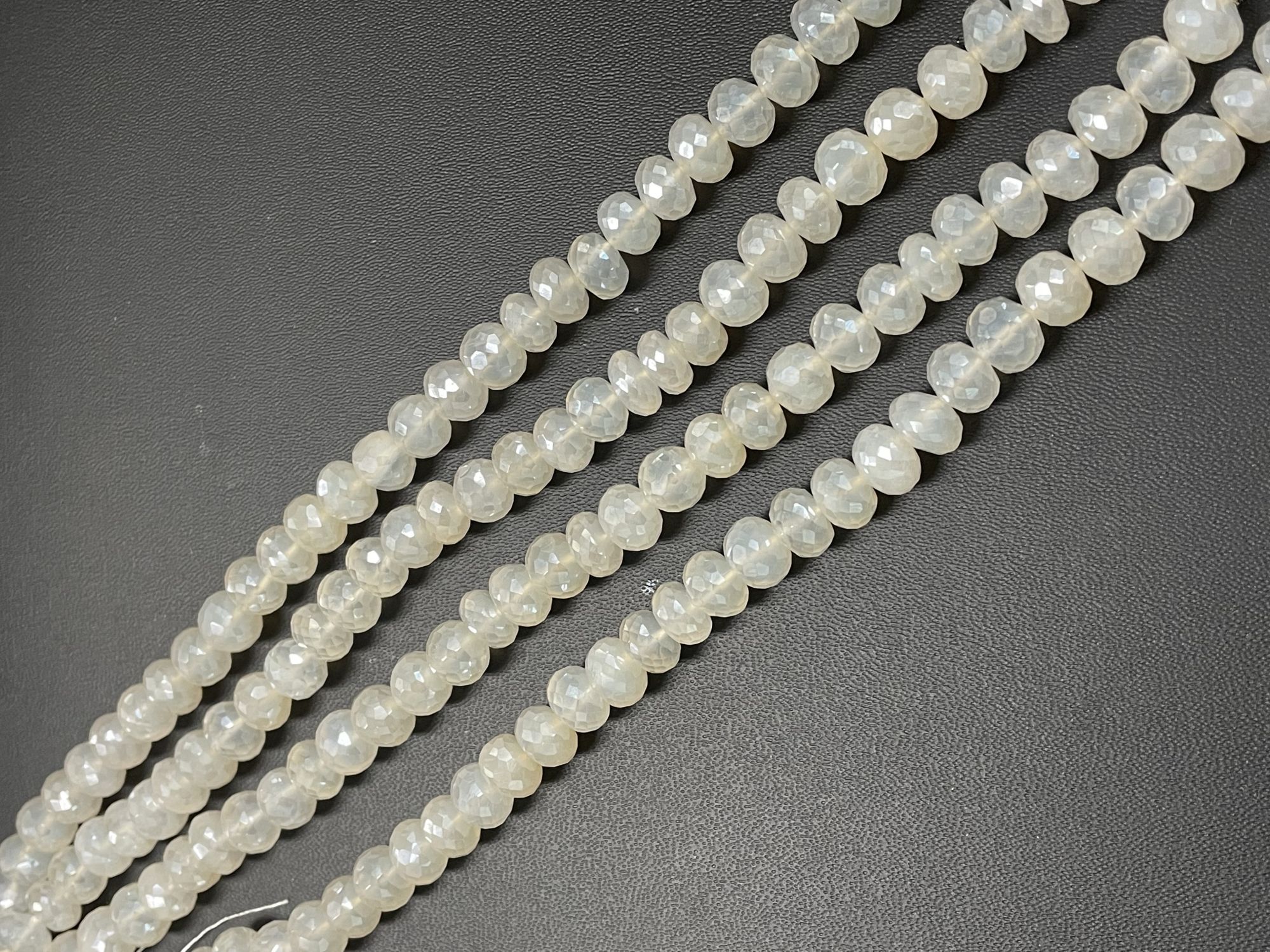 Coated Pearl White Chalcedony Rondelle Faceted