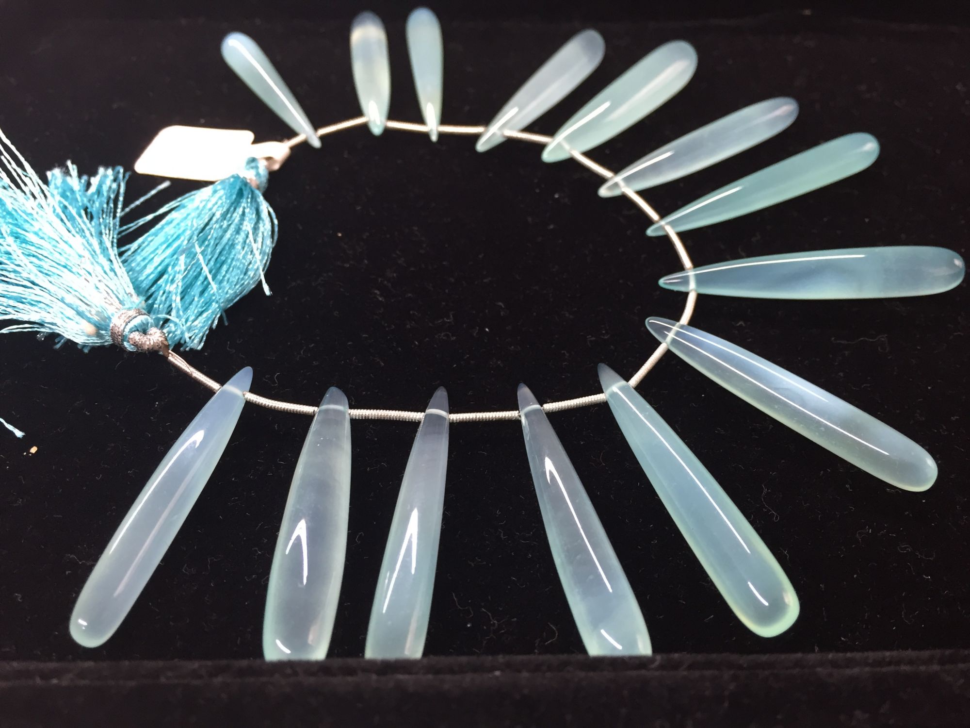 Aqua Chalcedony Long Drops Smooth