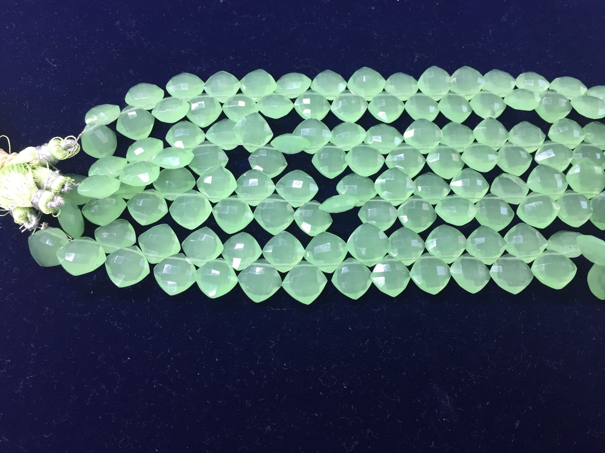 Green chalcedony cushion faceted