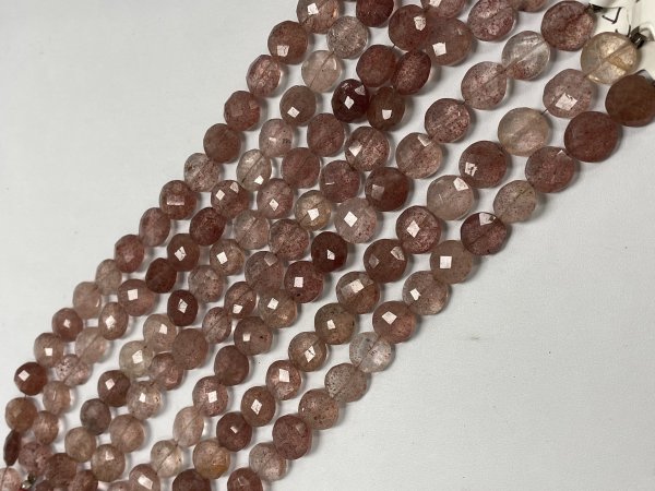 Pink Strawberry Quartz Coin Faceted