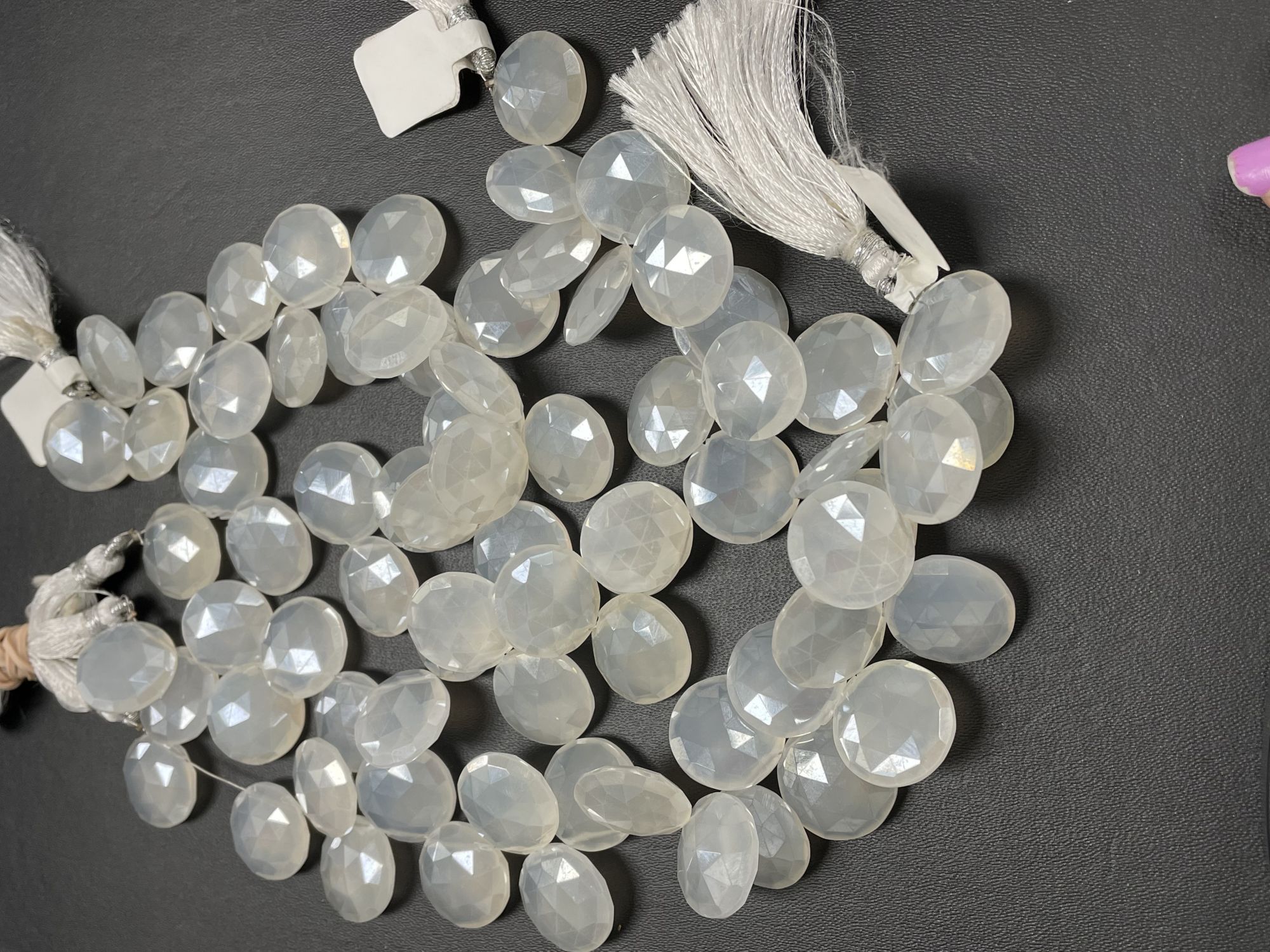 Coated Pearl White Chalcedony Coins Faceted
