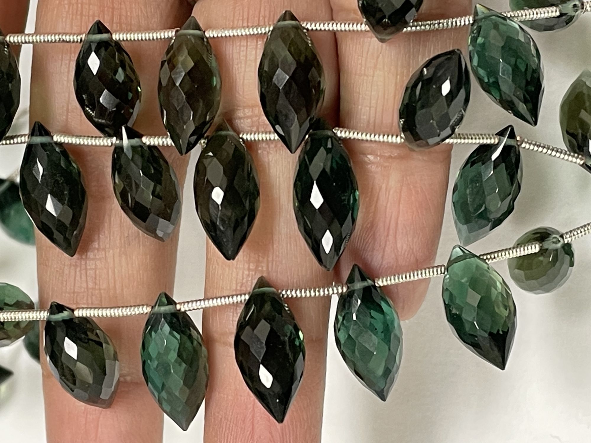 Forest Green Hydro Quartz Puff Marquise Faceted