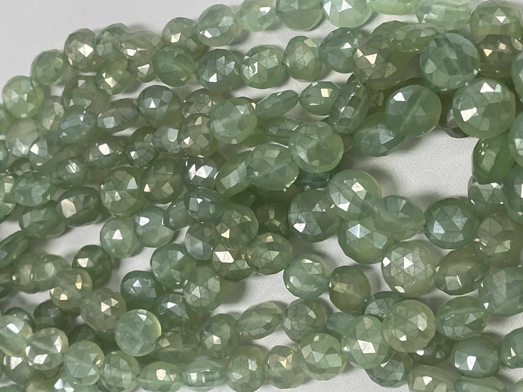 Mystic Green Chalcedony Coin Faceted