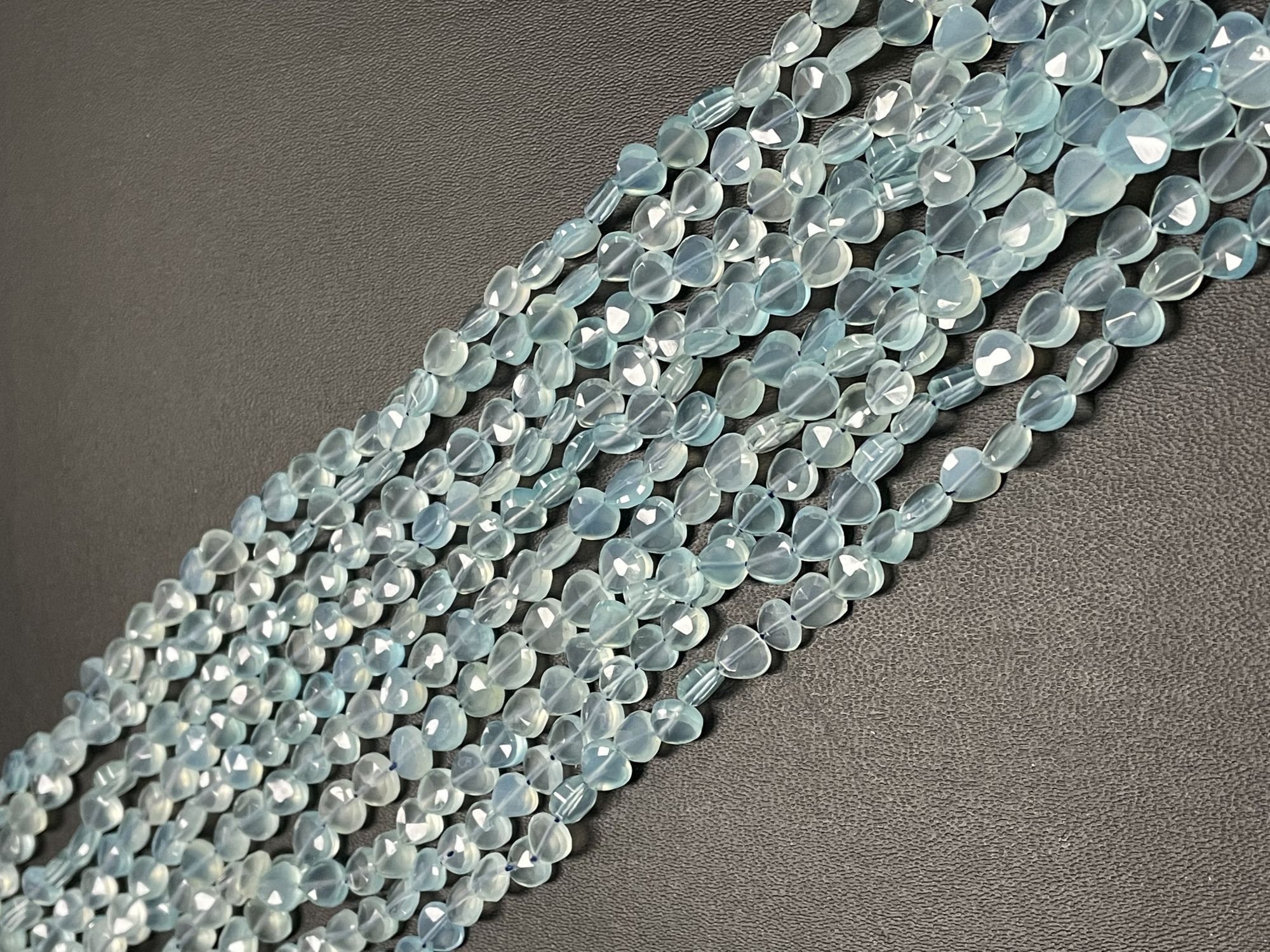 Aqua Chalcedony Heart Straight Drill Faceted