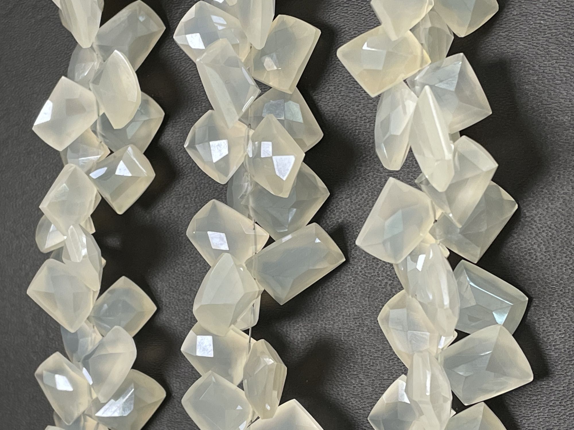 Coated Pearl White Chalcedony Funky Cut Faceted