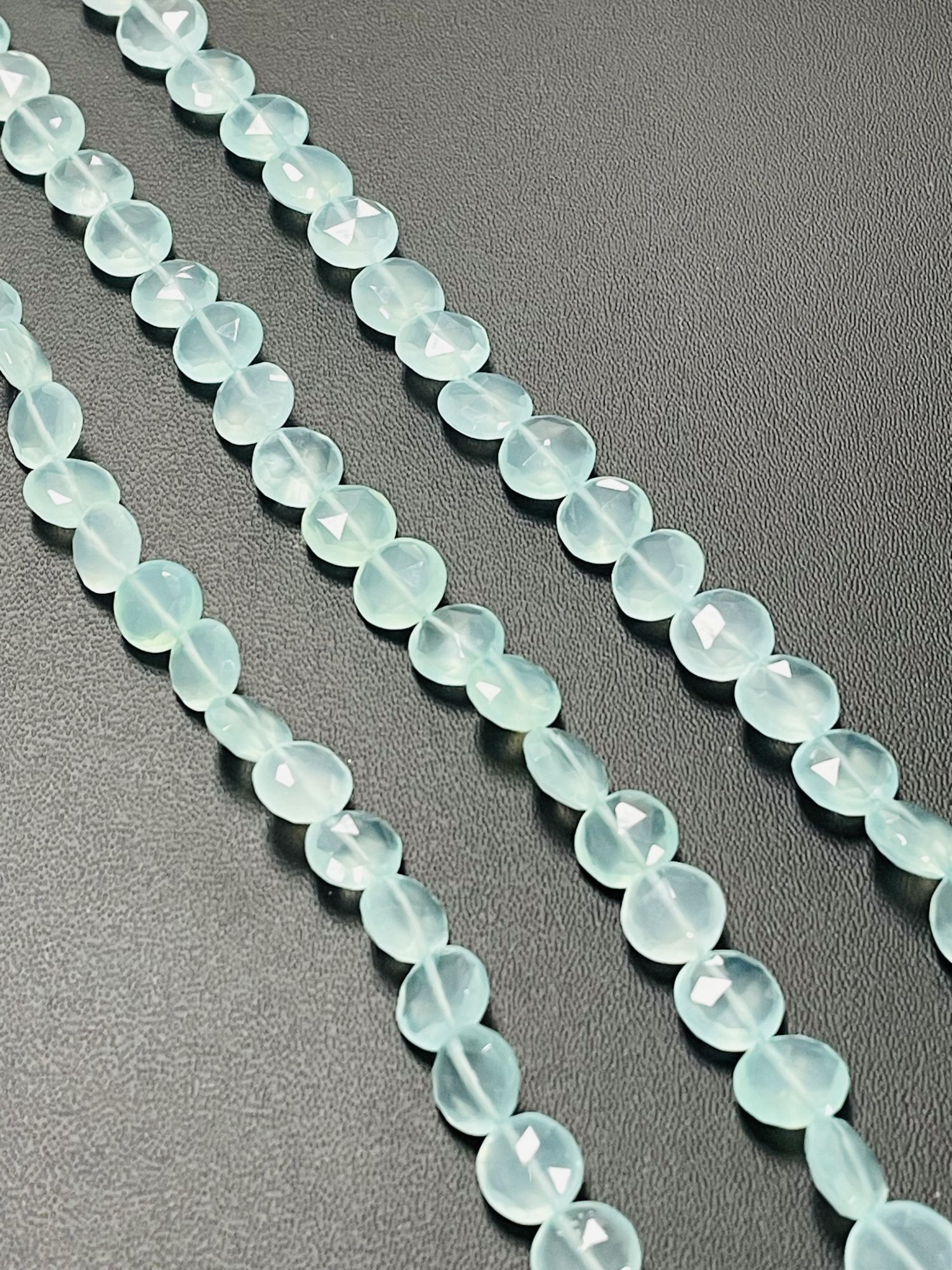 Aqua Chalcedony Coin Faceted