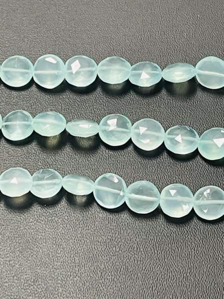 Aqua Chalcedony Coin Faceted