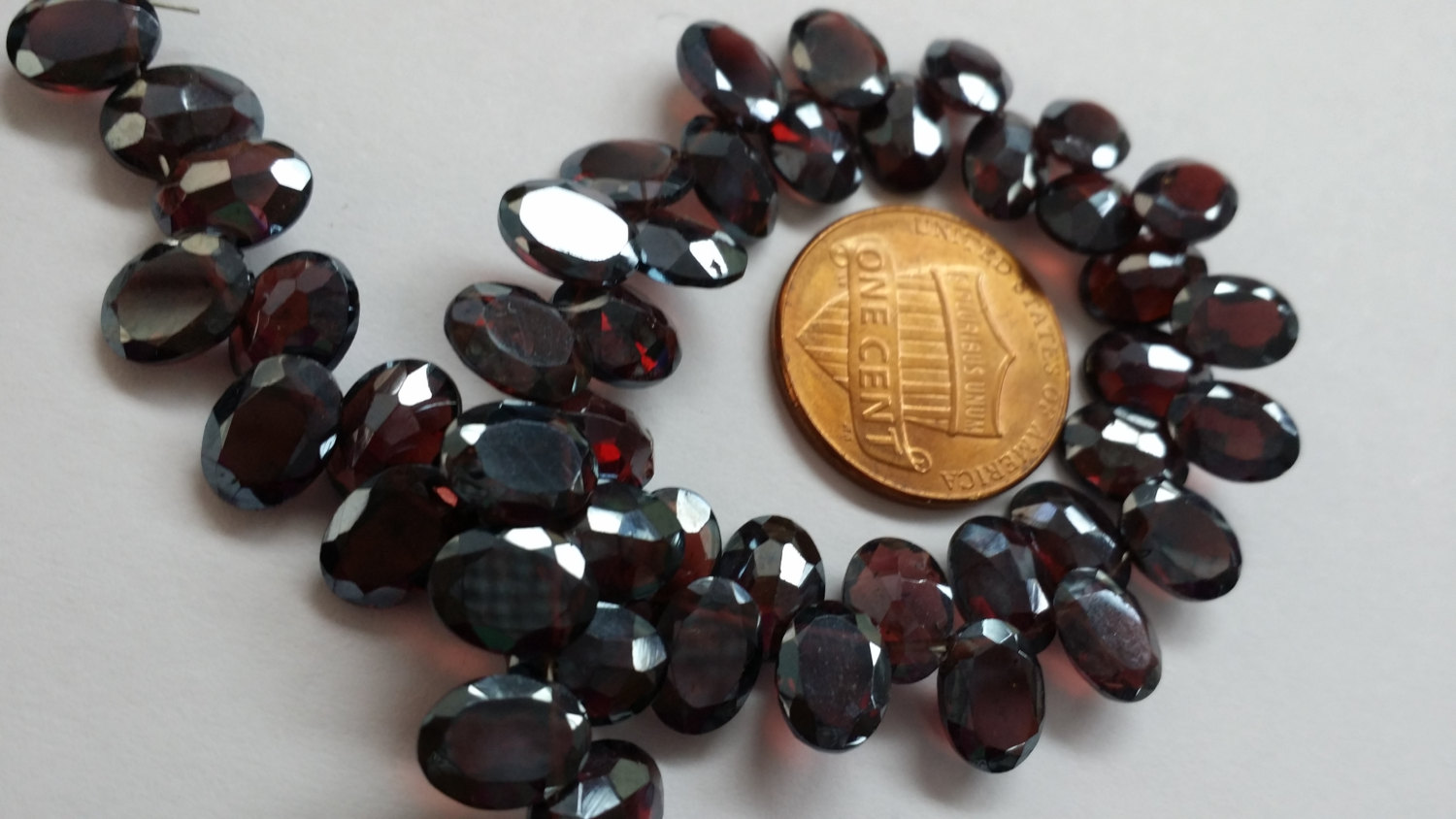 Almond Garnet Ovals Faceted COATED