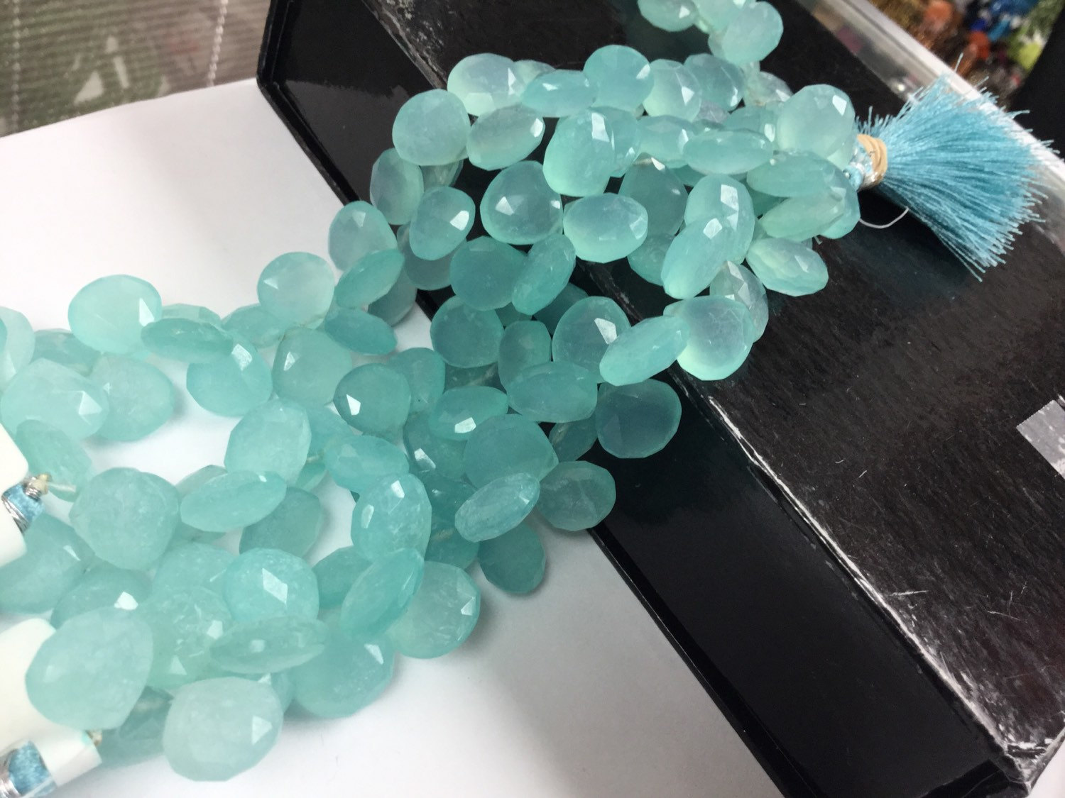 Aqua Chalcedony Hearts Faceted