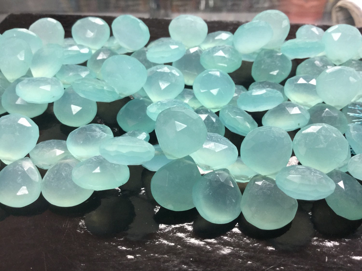 Aqua Chalcedony Hearts Faceted