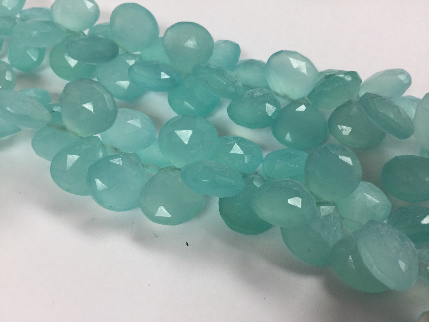 Aqua Chalcedony Hearts Faceted